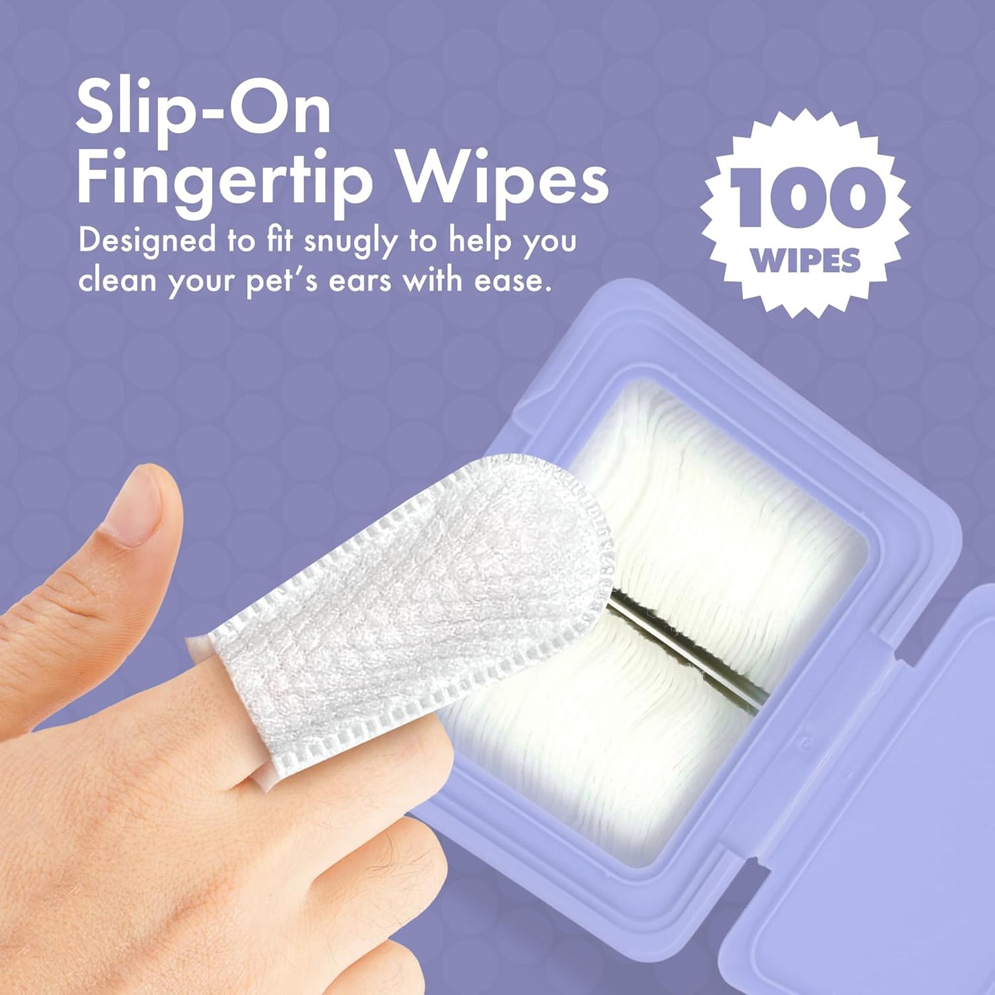 Petkin Fingertip Ear Wipes for Dogs and Cats, 100 Finger Wipes - Slip-On, Snug Fit, Micro-Bristle Fabric - Cleans Ears, Dirt, Odor and Wax - Convenient, Ideal for Home and Travel - Fresh Scent