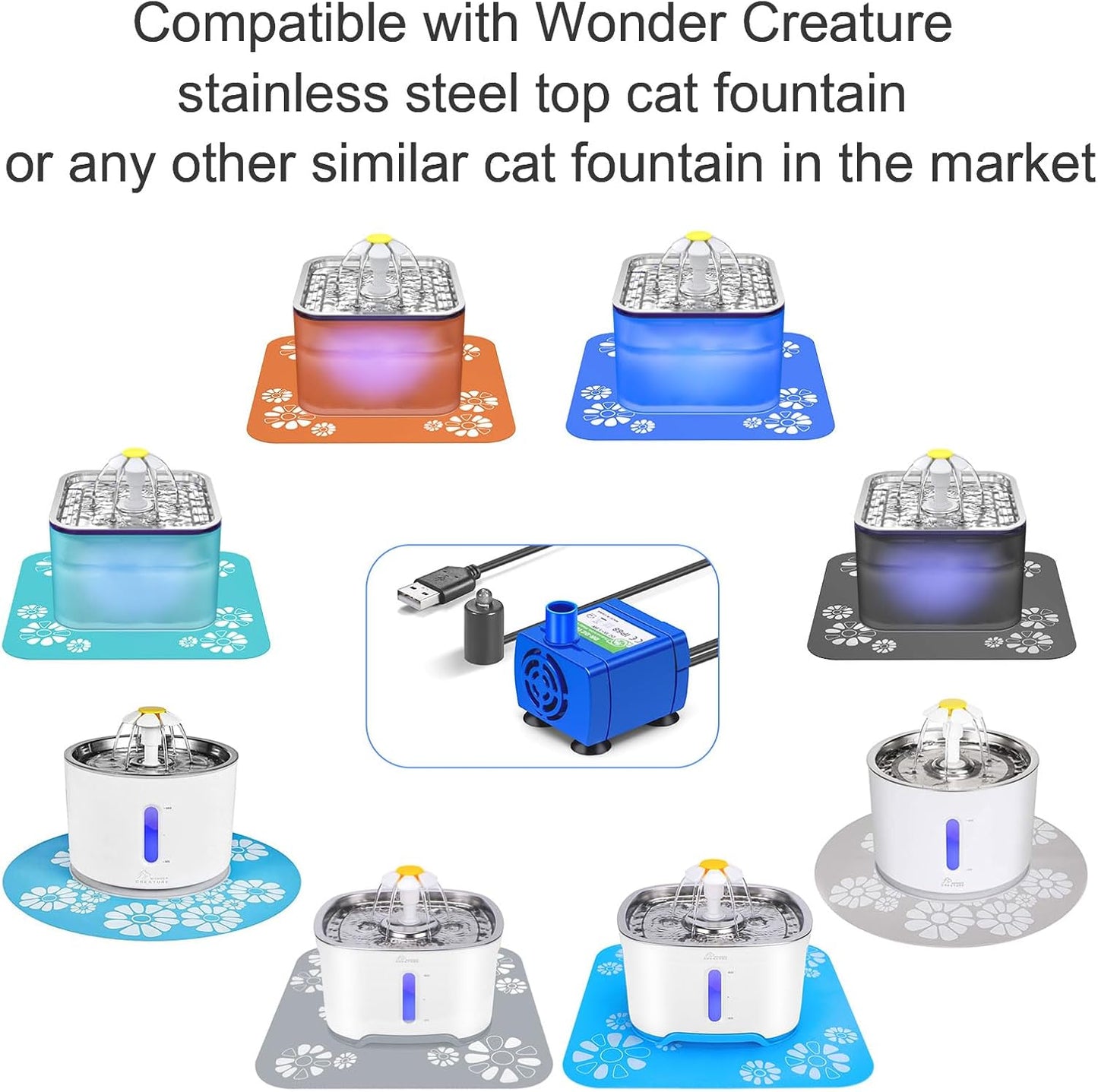 Wonder Creature Cat Water Fountain Pump, Replacement Pump for Round, Cubic and Crystal Cat Water Fountain, Pet Fountain Pump