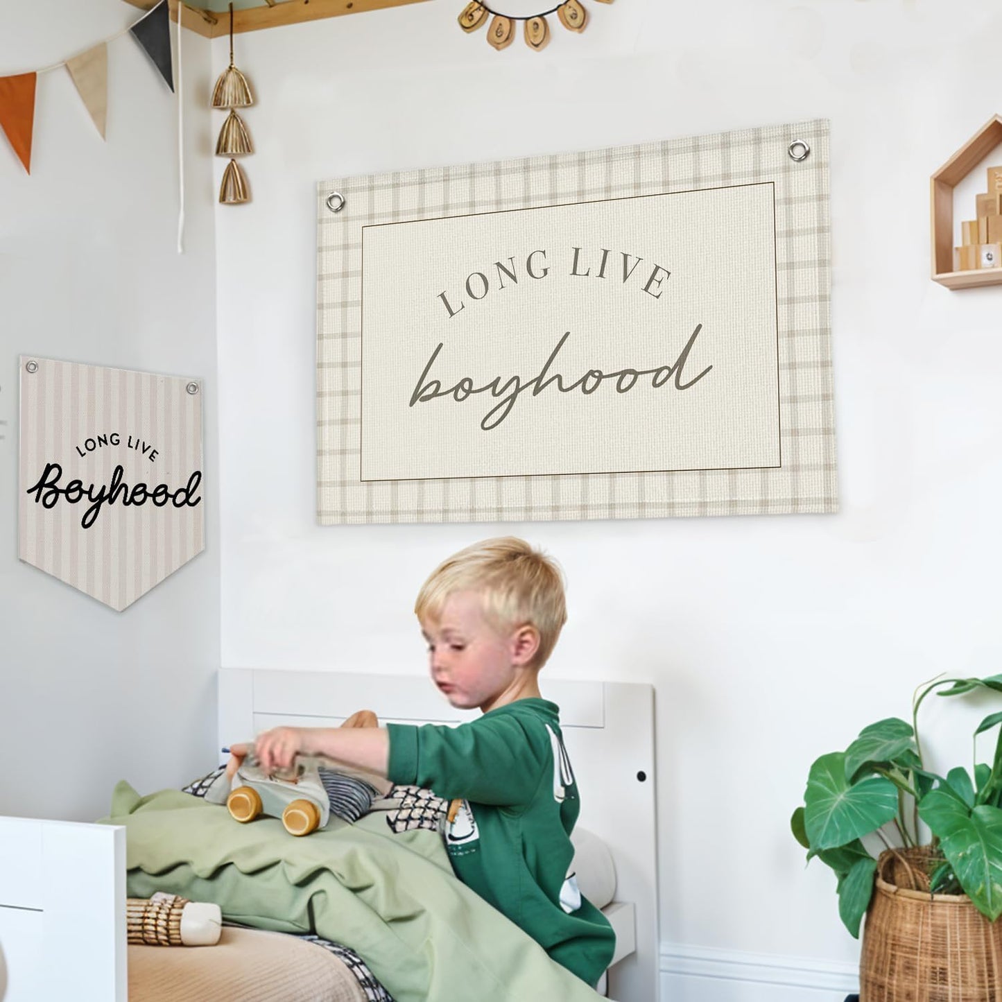 Lacama Long Live Boyhood Banner Boy Nursery Decor, Baby Boy Nursery Decor, Vintage Wall Hanging Flag Decor for Nursery Playroom Toddler Room, Boys Room Decor 30x20 In
