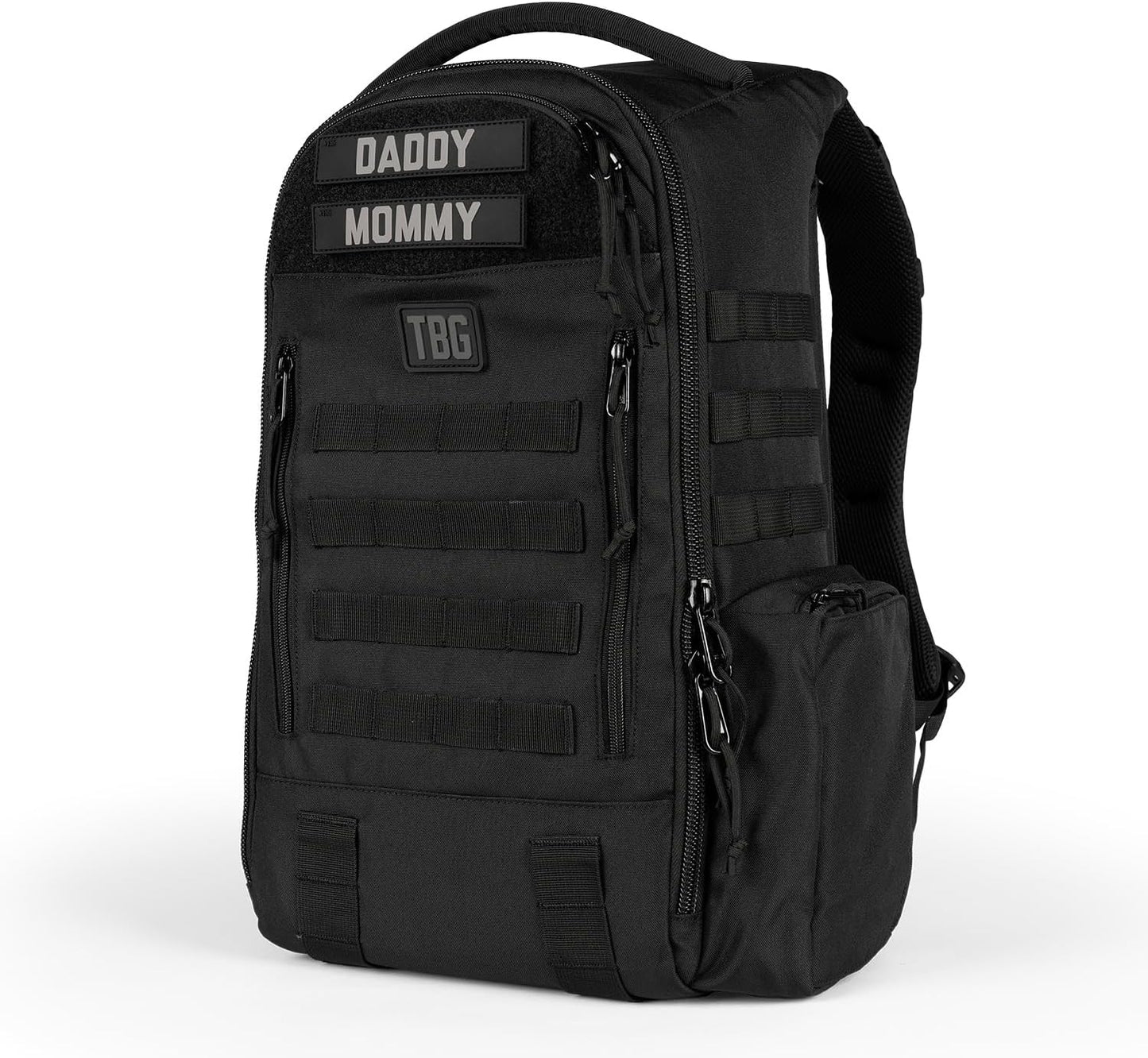 Tactical Baby Gear Daypack Tactical Diaper Bag Backpack for Dads - MOLLE compatible, Built-in Changing Mat, Stroller Straps (Black 4th Gen)