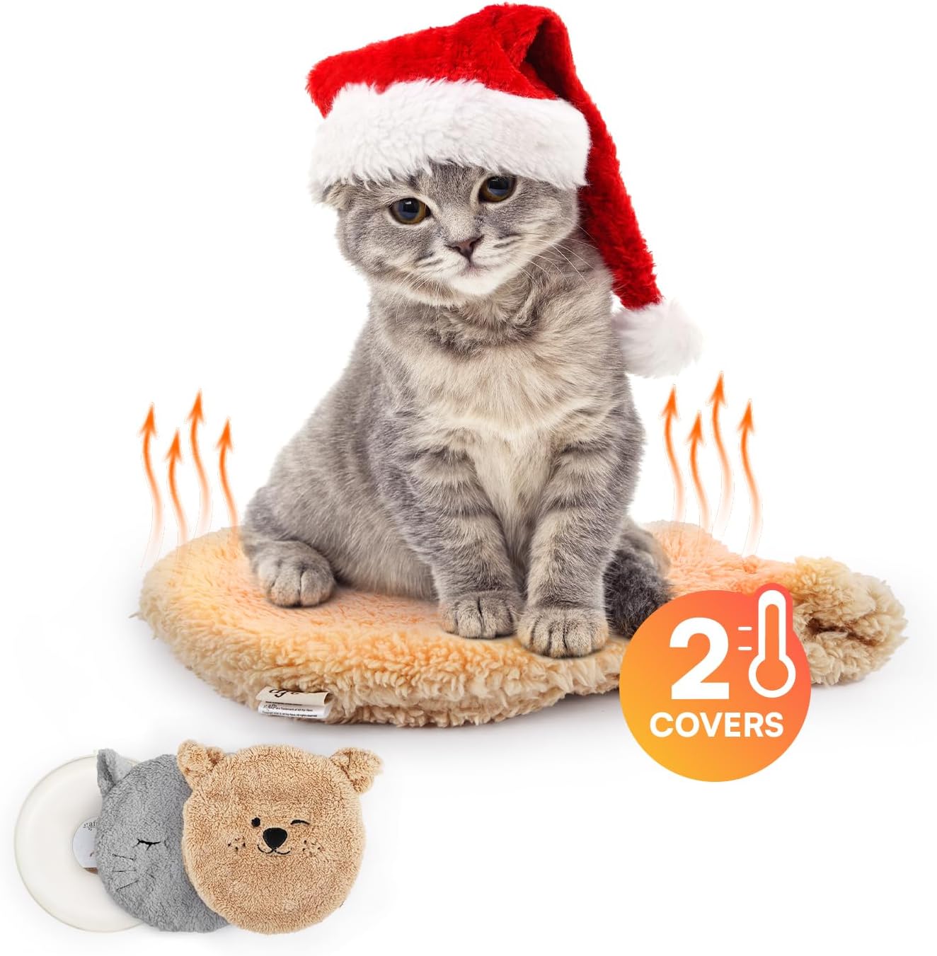ALL FOR PAWS Heated Cat Bed Indoor, Microwavable Heating Pads for Cats, Puppies & Small Pets, Non-Electric Heating Dog Bed with 2 Cozy Covers, Safe & Long-Lasting Warmth