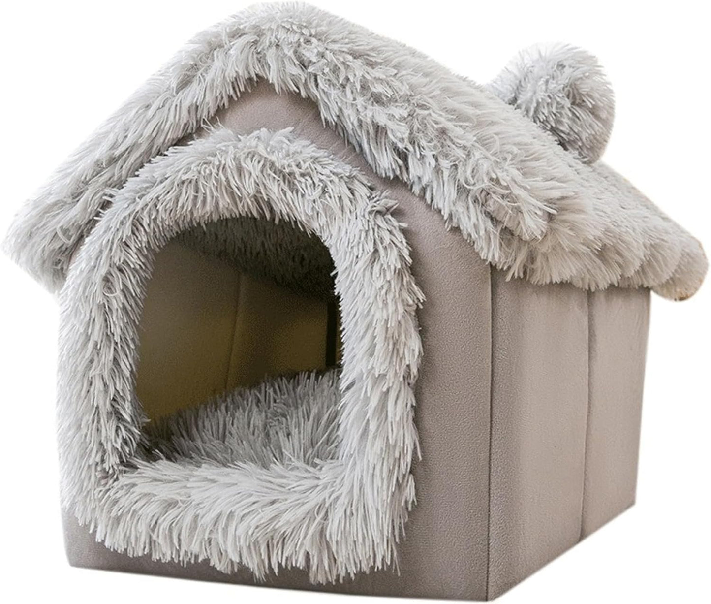 Enclosed Dog Bed, Soft and Warm Plush Dog Bed with Cover Cave Removable and Washable House Type Tent Huts for Indoor Pets M 15.8x13.8x15, Houses