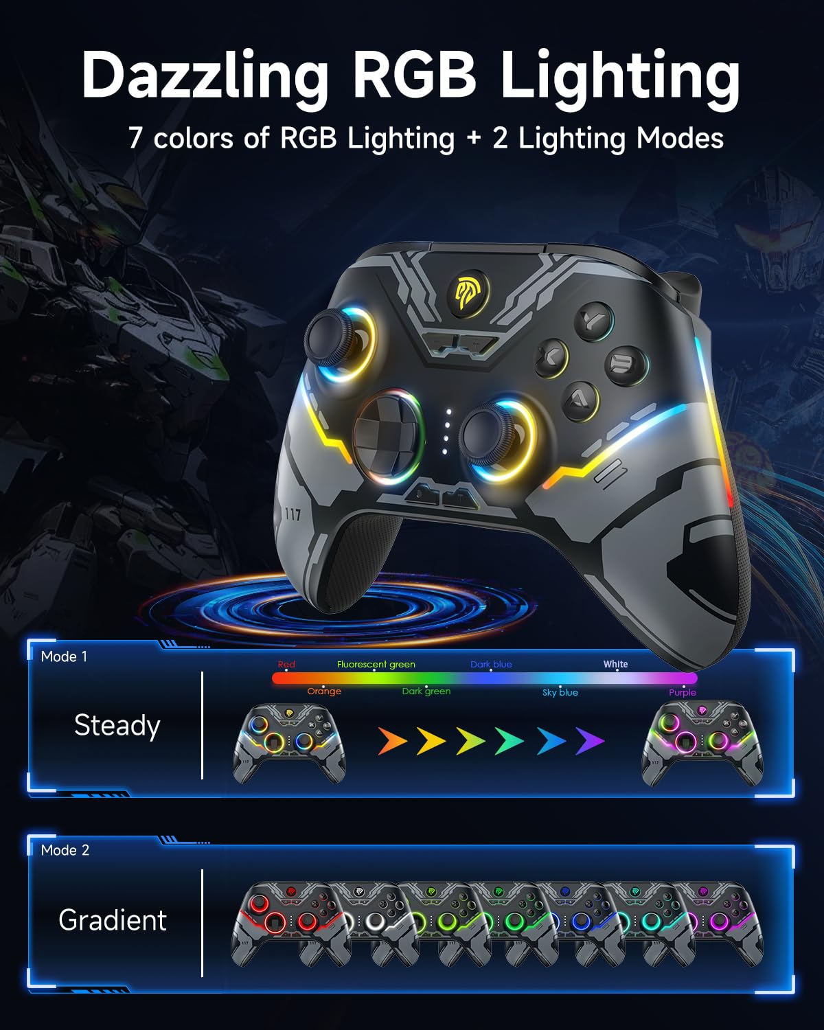 EasySMX X15 PC Controller - Enhanced Wireless Bluetooth Controller with Hall Joysticks/Hall Triggers/RGB Lighting - No Stick Drift, No Dead Zone - Work for Windows PC, Android, Steam and Switch