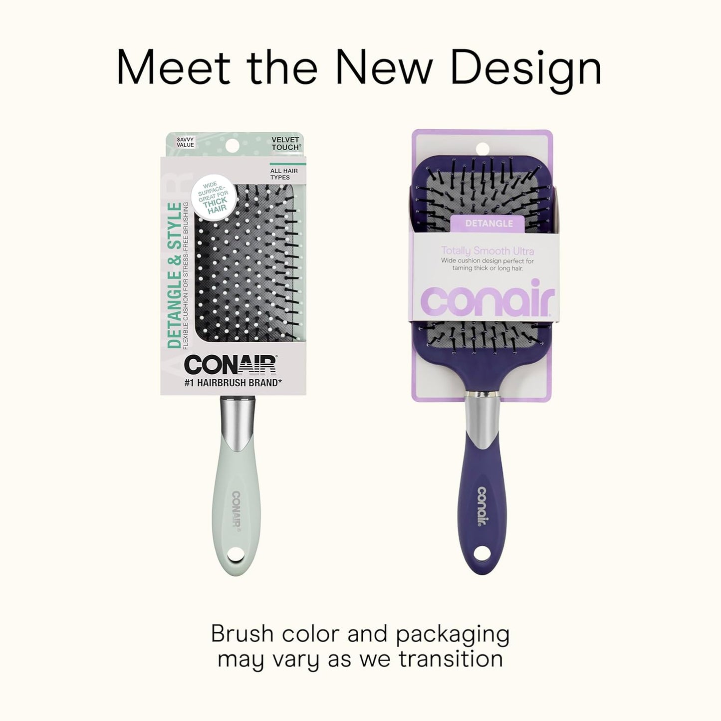 Conair Totally Smooth Ultra Paddle Brush, Wide Detangling Hair Brush with Ball-Tipped Bristles and Flexible Cushion Base, Ideal for Thick Hair, Color May Vary