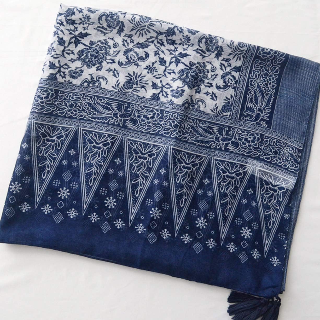 GUZOSJO Women's Boho Cotton Hemp Lightweight Floral Printed Scarf Long Shawl Wrap Scarf Head Shawl for Fall Spring