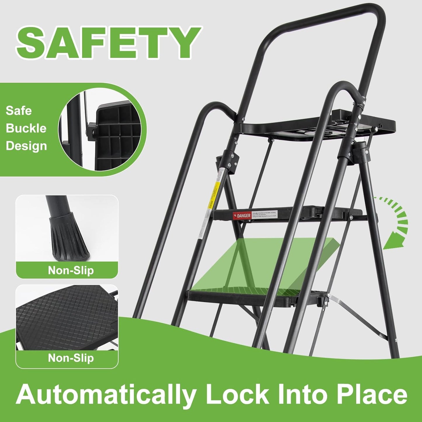 5 Step Ladder, Folding Step Stool with Handle,Tool Platform and Anti-Slip Pedal, Steel Ladder,Lightweight, Perfect for Home and Kitchen, Black