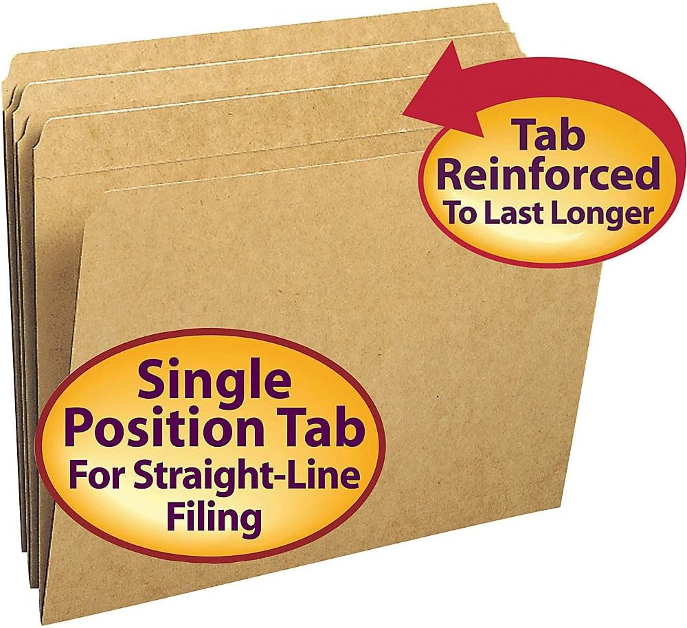 Smead File Folder, Reinforced Straight-Cut Tab, Letter Size, Kraft, 100 Per Box (10710)