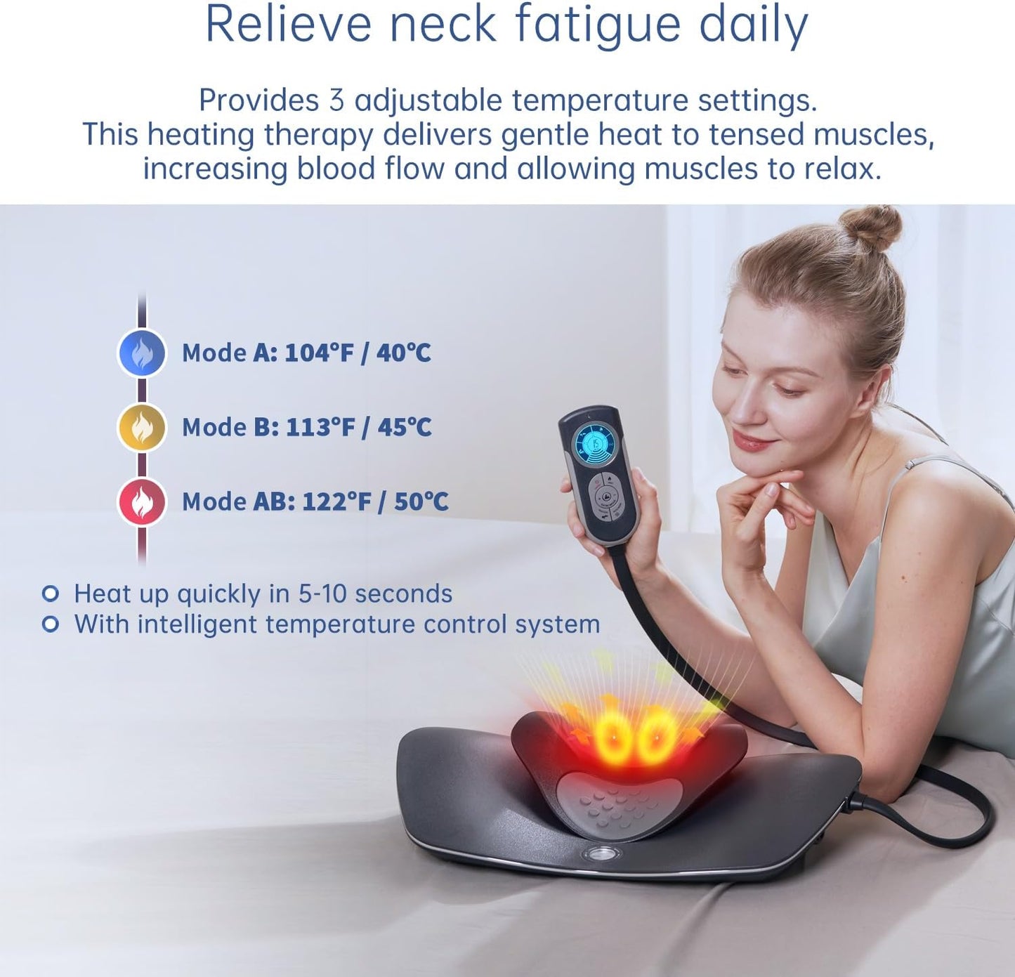 Multi-Functional Cervical Traction Device, Electric Neck Stretcher with Dynamic Neck Stretching, 3 Modes Electrotherapy and Hyperthermia to Relieve Neck Pain, 104 to 122℉(40 to 50℃), Easy to Use
