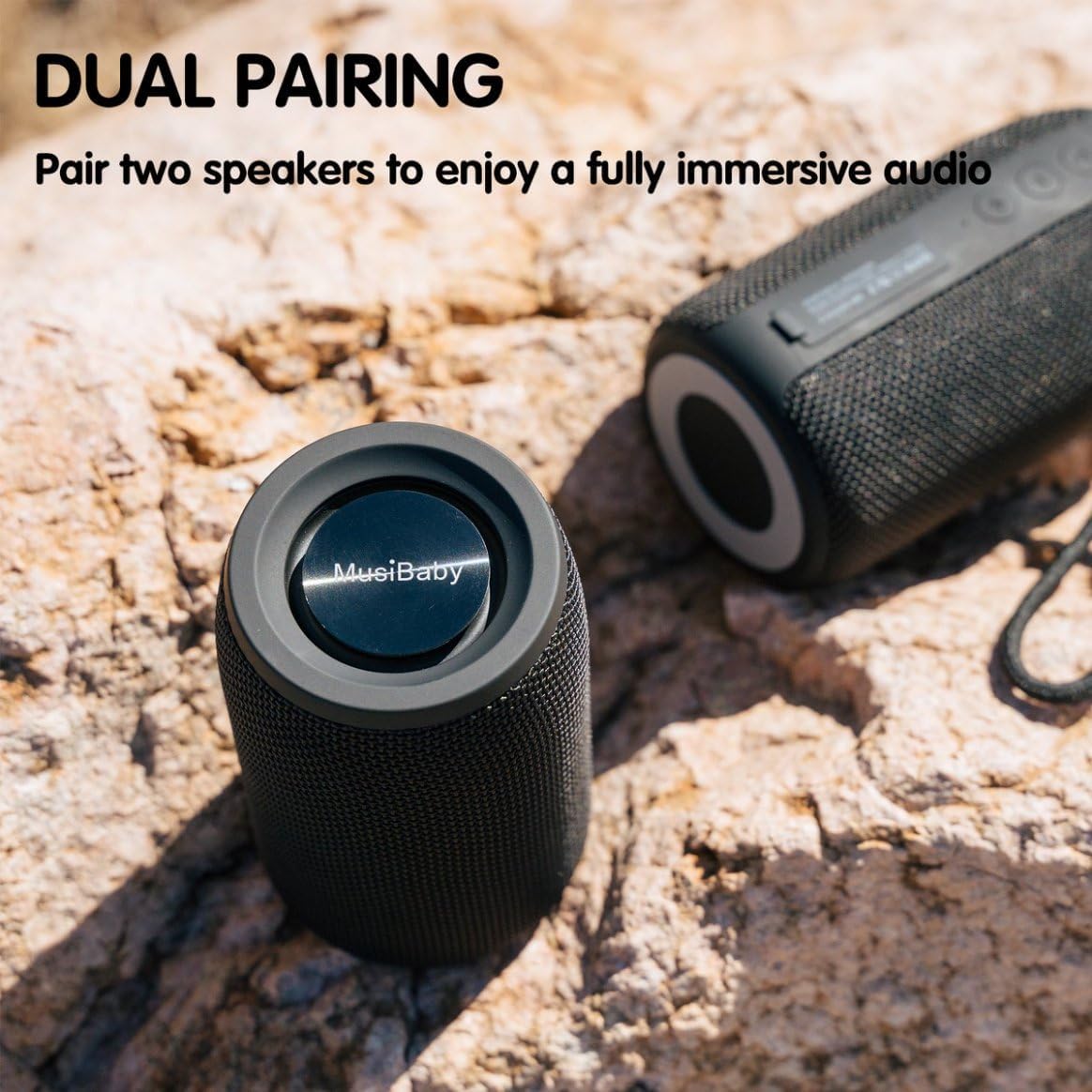 MusiBaby M68 Portable Bluetooth Speaker – Wireless Waterproof Sound for Home and Outdoor Use – Deep Bass, Dual Pairing, 24H Playtime, Compact Design (Black)
