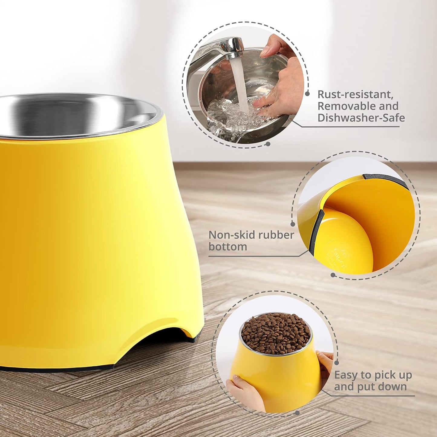 yoken Elevated Dog Bowls,[Prevention of Vertebrae Disease][Super Non-Slip] Dog Bowl with Stainless SteelBowl,High Capacity,for Medium/Small Size Dogs