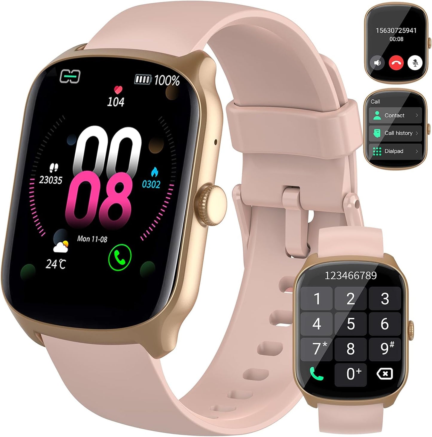 Smart Watch for Men Women, 1.95"HD Smartwatch (Dial/Answer Calls), Heart Rate/Sleep Monitor Fitness Smartwatch, Curved Screen Watches, 112+ Sports Modes Activity Trackers,IP68 Waterproof, Pink