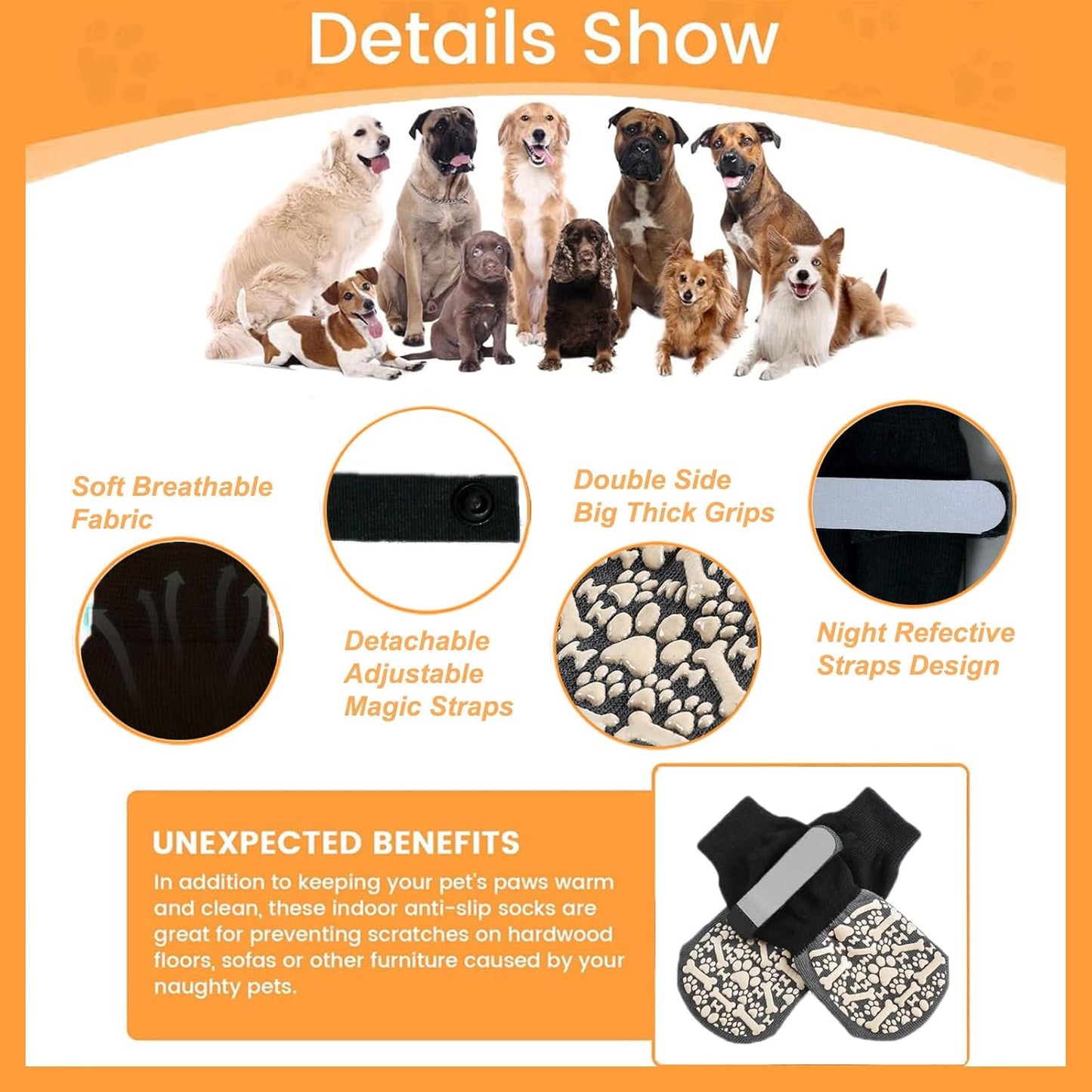 Anti Slip Dog Socks to Prevent Licking Paws, Dog Booties Shoes for Hot Pavement, Dog Socks with Grippers for Hardwood Floors, Senior Dog, Paw Protector (XS, Bone Pattern)
