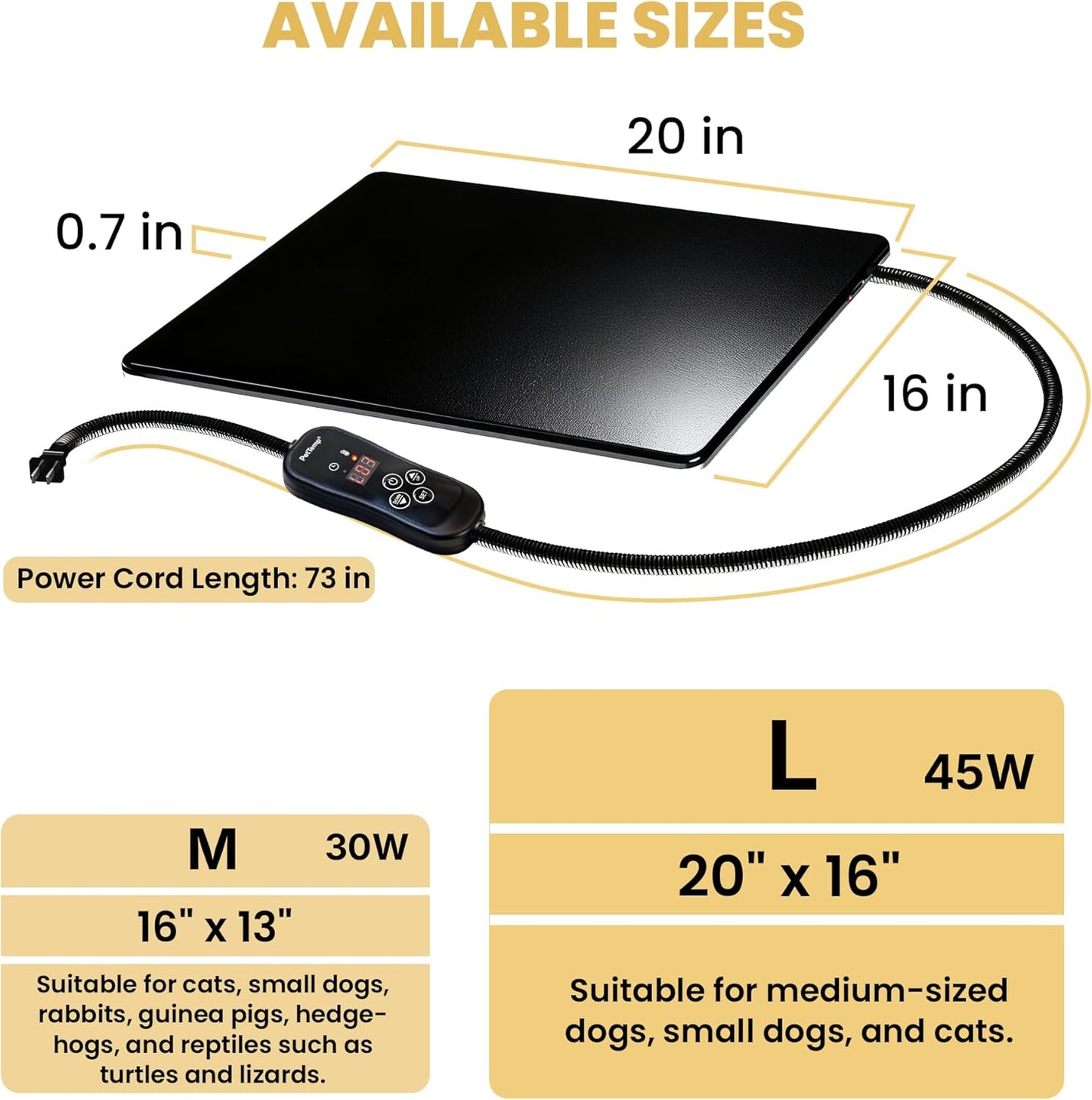 Outdoor Dog Heating Pad with Adjustable Temperature & Timer, Waterproof Pet Heated Mat for Cats, Dogs & Small Animals, Warming Pet Mat for Outdoor & Indoor in Extreme Weather 45W 20" x 16"