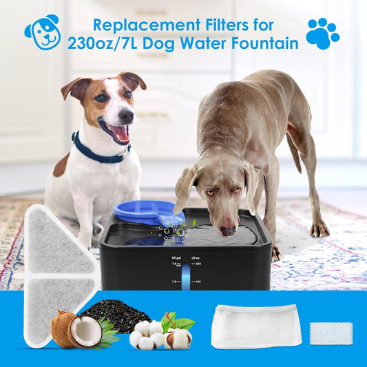 6 Pack Cat Water Fountain Filter Replacement Filter&Sponge&Filter Bag for 230oz/7L Pet Water Fountains