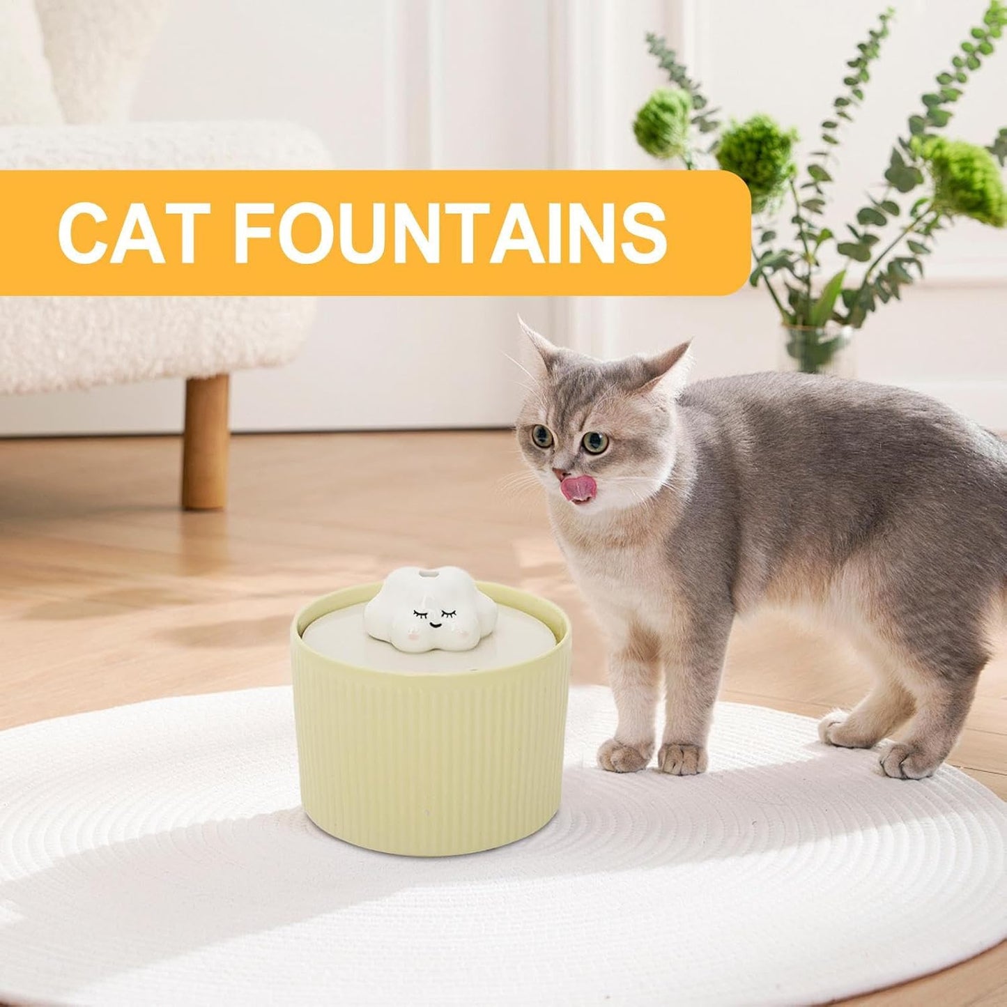 Cat Water Fountain - 1.2L Ceramic Automatic Pet Dispenser, Quiet Circulating Drinking System with Continuous Flow Filtration and Splash Resistant Bowl Design, Sturdy Hygienic Construction, Ideal for S