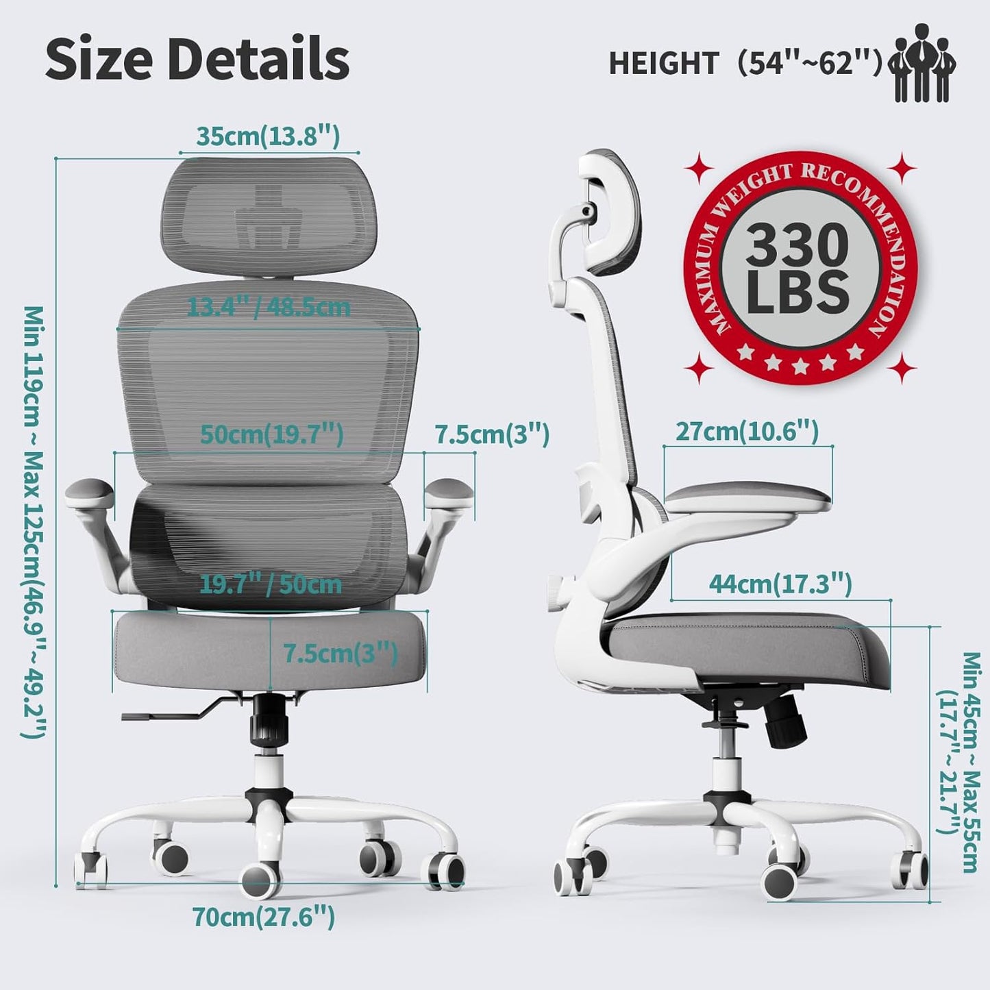 TRALT Office Chair Ergonomic Desk Chair, 330 LBS Home Mesh Office Desk Chairs with Wheels, Comfortable Gaming Chair, High Back Office Chair for Long Hours (White)