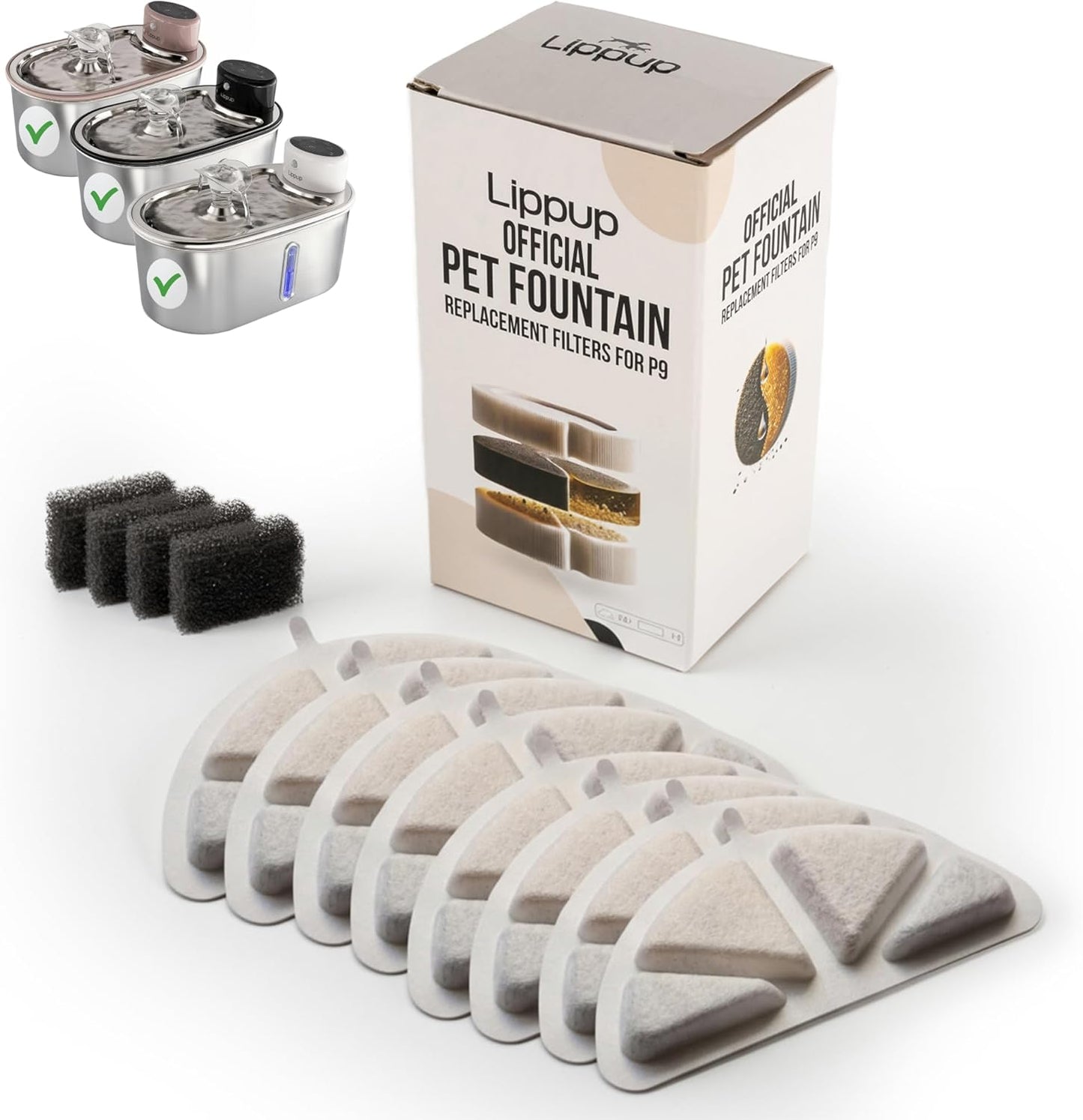 Replacement Filters for Stainless Steel Cat Water Fountain – 4 Months Set of Activated Carbon & Ion Exchange Resin for Fresh & Clean Drinking, Pack of 8 Filters