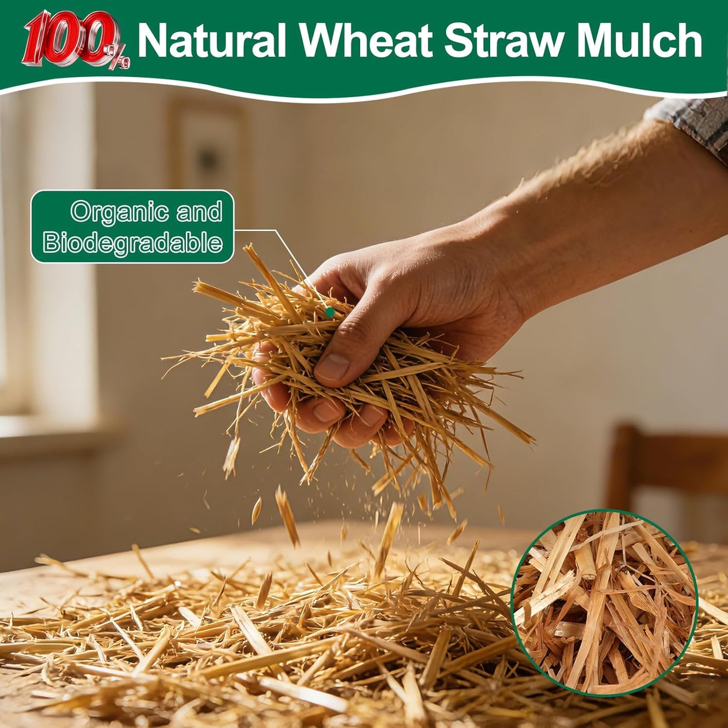 PJT Organic Garden Straw,Biodegradable Straw Mulch for Vegetable Garden,Hay for Grass Seed Covering,Mulch for Landscaping Seed Covering,Thoroughly Cleaned and Weed Seed Free(0.5 cu ft,4 lbs)