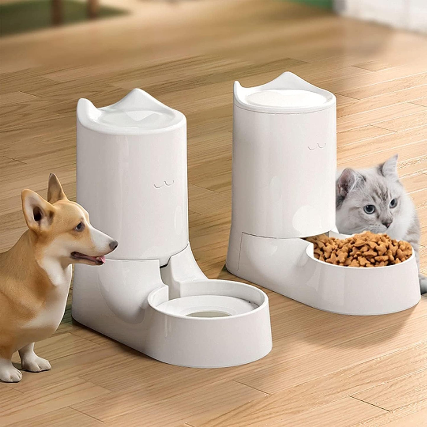 Dispenser Unplugged Automatic Feeder for Pet Dog Cat Water Dispenser Fountain Plastic Safety 1.5kg/2.5L Dog Cat Feeding Bowl Container Pet Supplies cat Fountain (Size : Feeders) (Water dispensers)