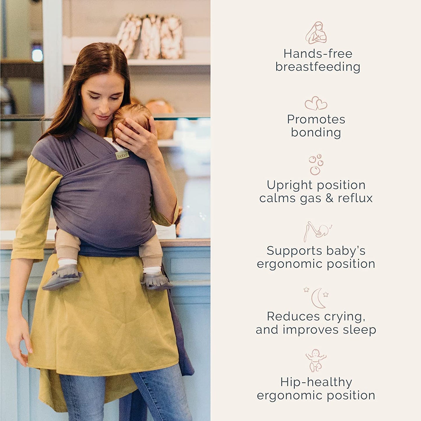 Boba Baby Wrap Carrier – Original Baby Sling for Newborns (7–35 lbs) – Soft, Secure, Hands-Free, Ergonomic Baby Carrier Wrap – Ideal for Comfortable Bonding, New Parents & Baby Registry - Vintage Blue