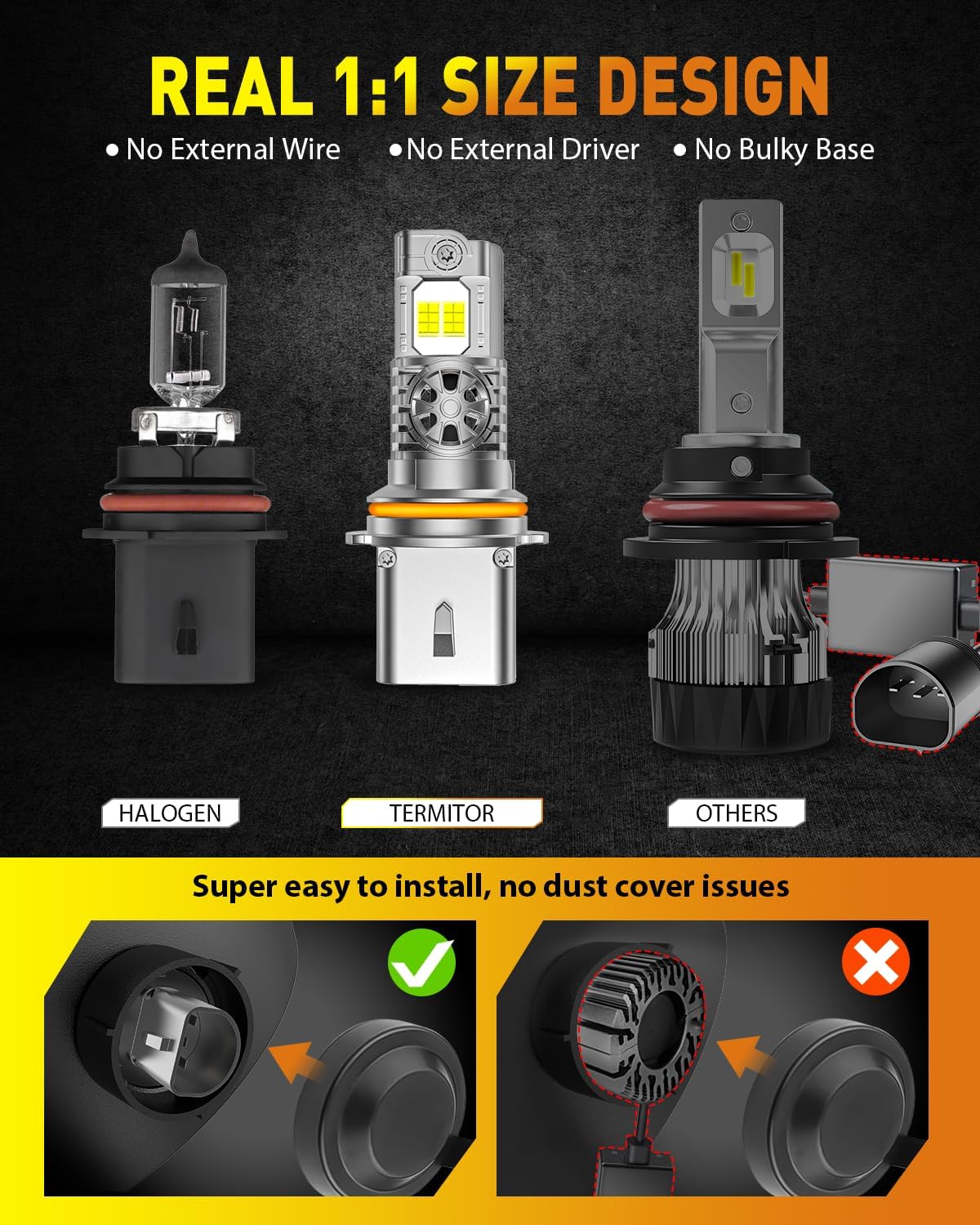 Latest Upgraded 9007 HB5 Light Bulb high/low beam, 50000LM 1000% Super Bright, 70000+ Hours Service Life, 6500K Cool White, 1:1 Halogen Replacement Light Bulbs, Plug N Play, Pack of 2