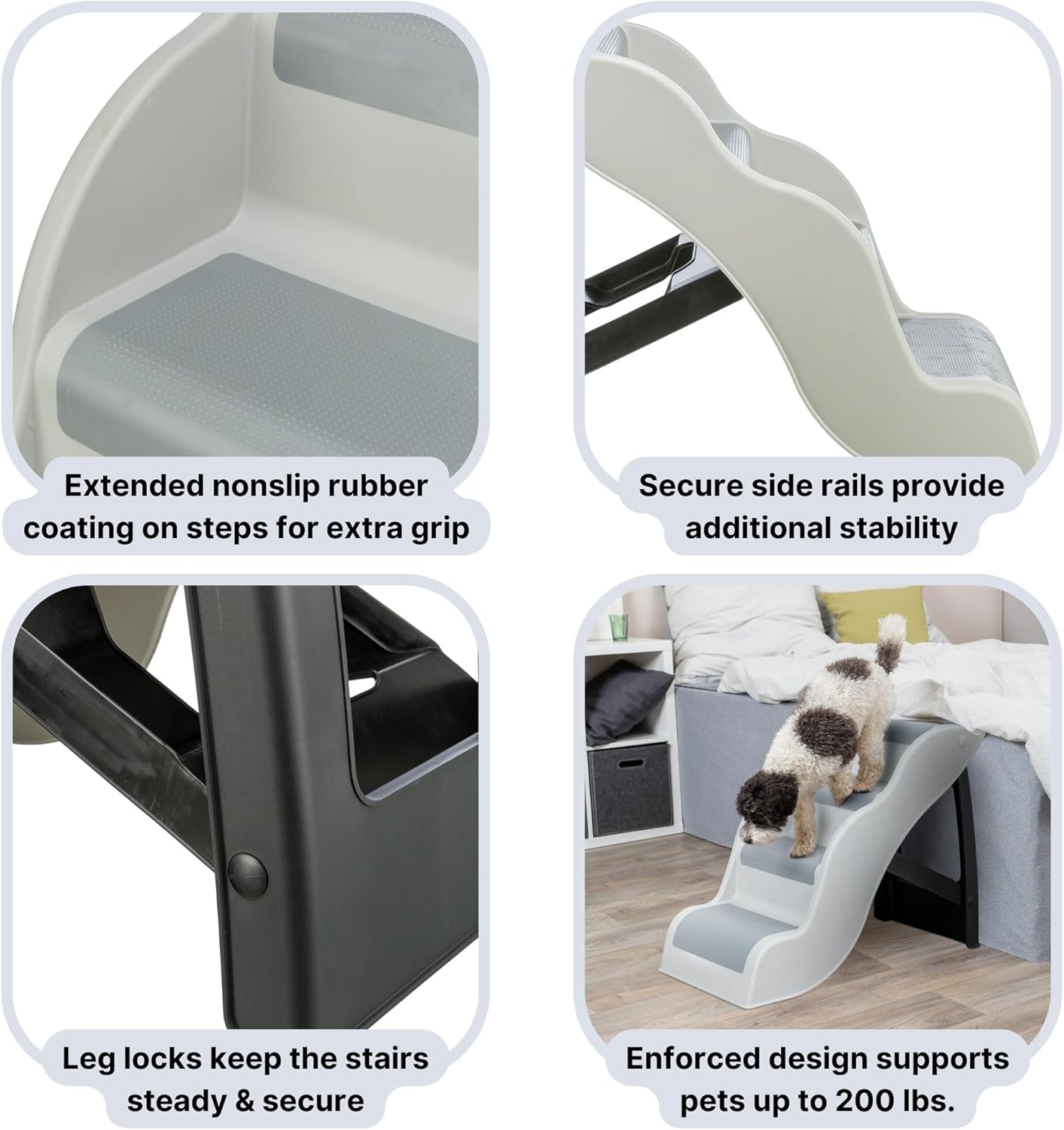 Trixie Lightweight Dog Stairs with Non-Slip Rubber Treads - 4 Step Pet Stairs for Beds and Couches - Foldable and Easy to Store - in Gray