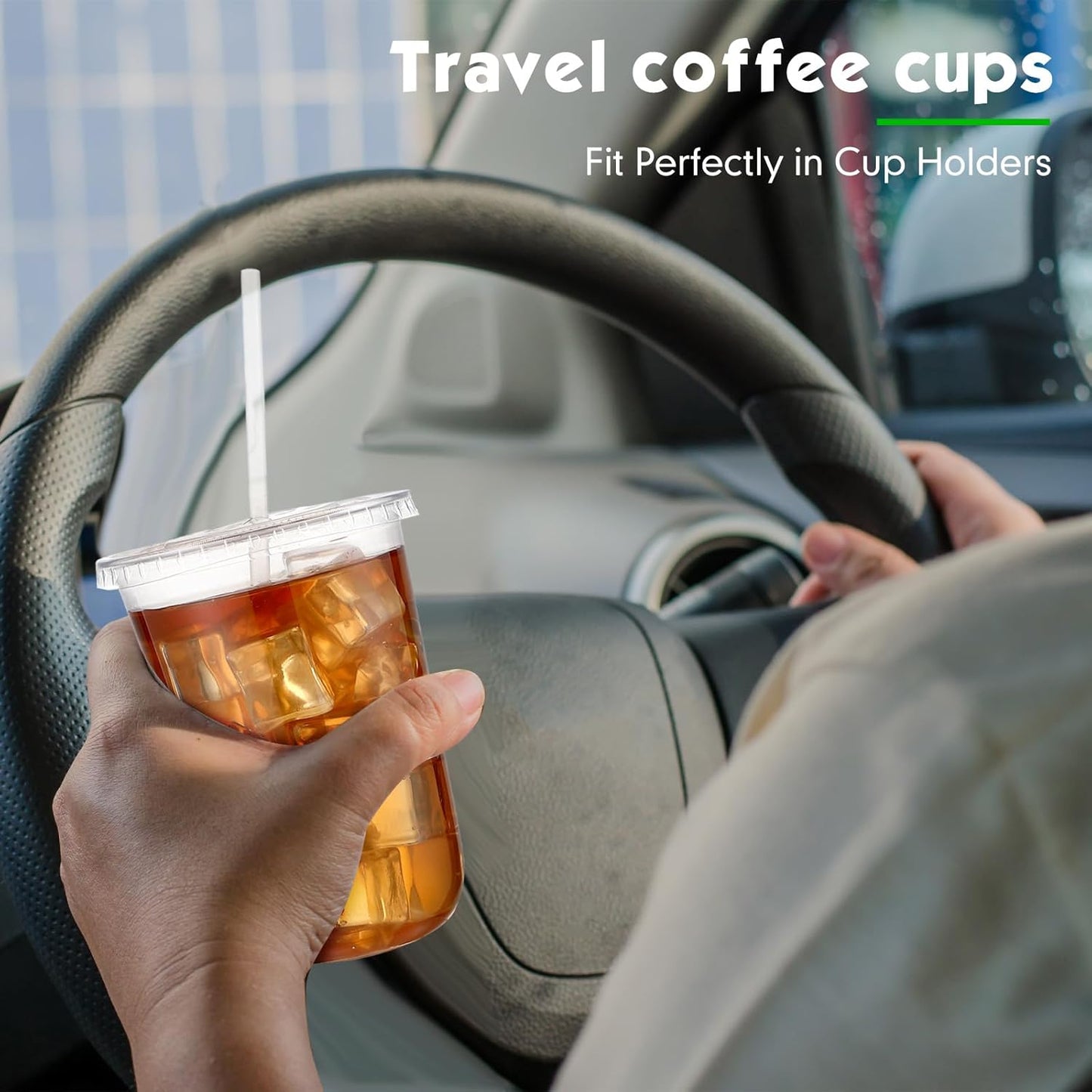 50 Sets Clear Plastic Cups with Lids and Straws, Disposable Iced Coffee Cups Drinking PET for Cold Drinks, Juice, Smoothie, Coffee Shops, Party, Christmas (16 oz,Clear)