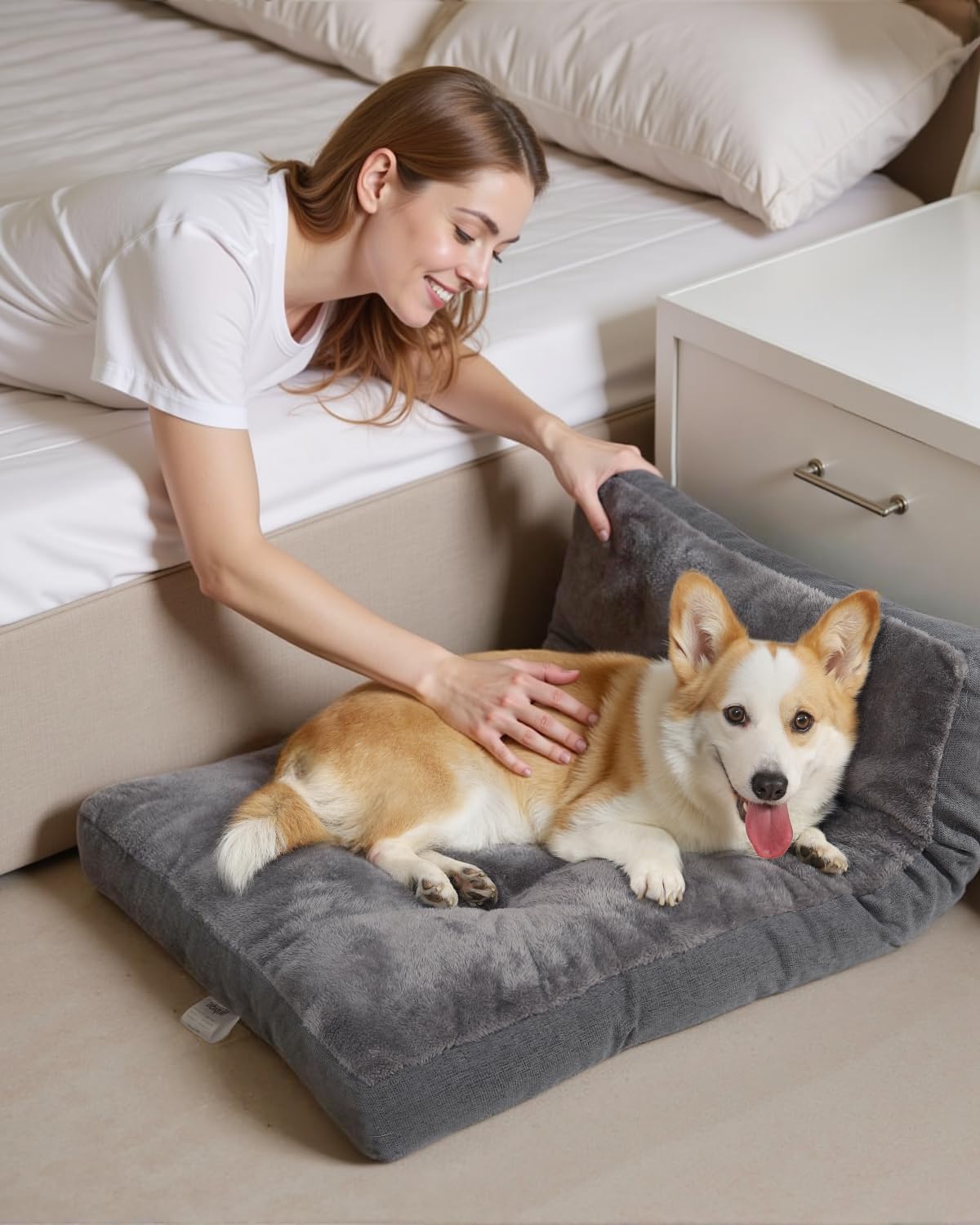 Dog Bed for Crate for Medium Large Sized Dog, Machine Washable Bed Plush Pet Kennel Pad with Non-Slip Bottom, Pet Sleeping Mat, 35x23 Inch, Dark Gray
