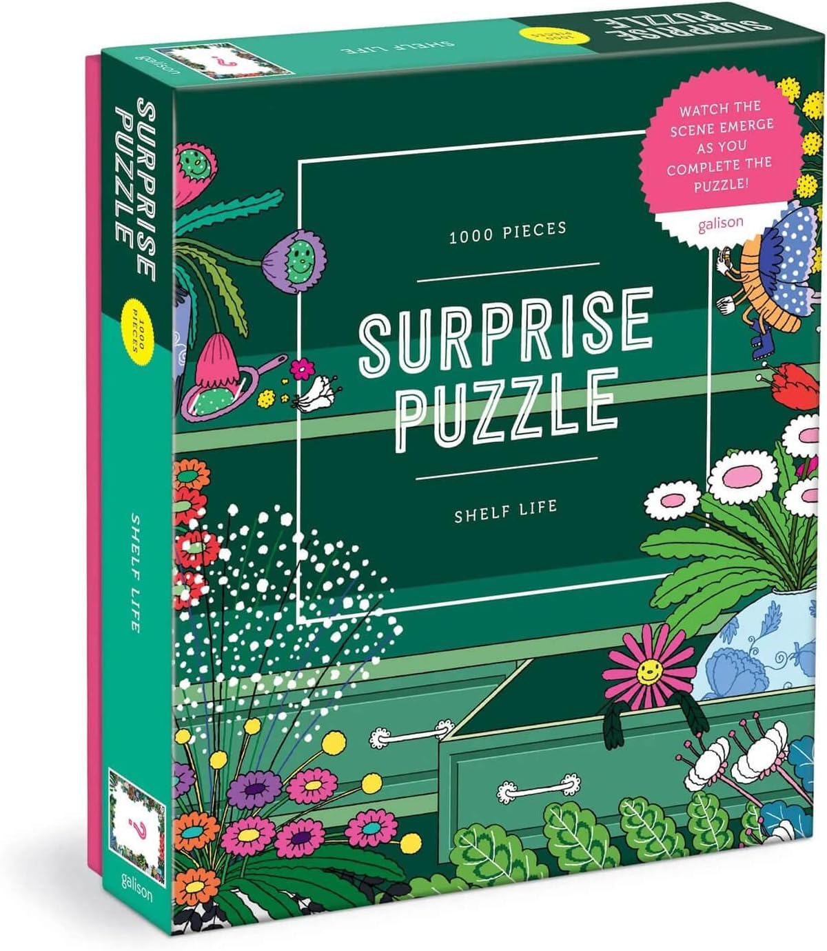 Galison Shelf Life – 1000 Piece Surprise Puzzle Fun and Challenging Activity with Bright and Bold Artwork of A House Shelf Revealed for Adults and Families