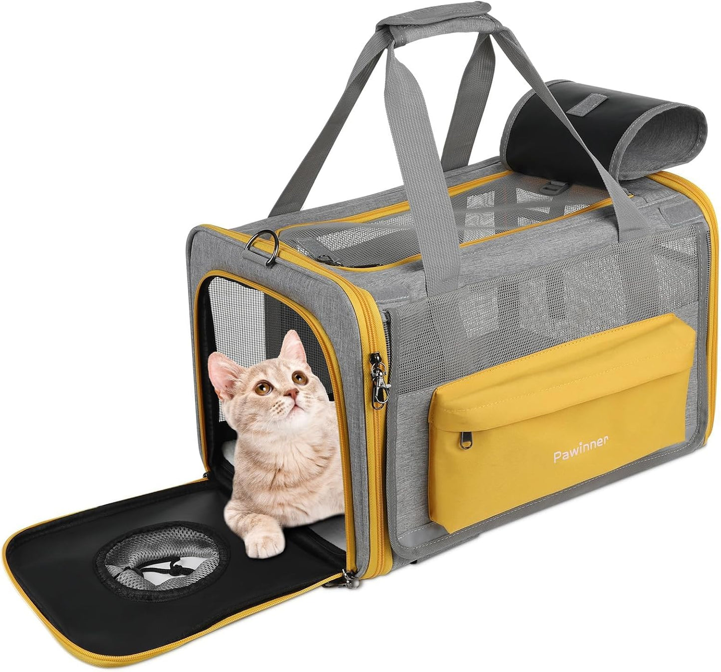 Pawinner Cat Carriers, 17.7"x13"x13" Collapsible Pets Travel Carriers Dog Carrier Pet Carrier(Up to 20lbs), Waterproof Airline Approved Soft Sided, Car Travel Portable Bag for Big Cats/Small Dogs