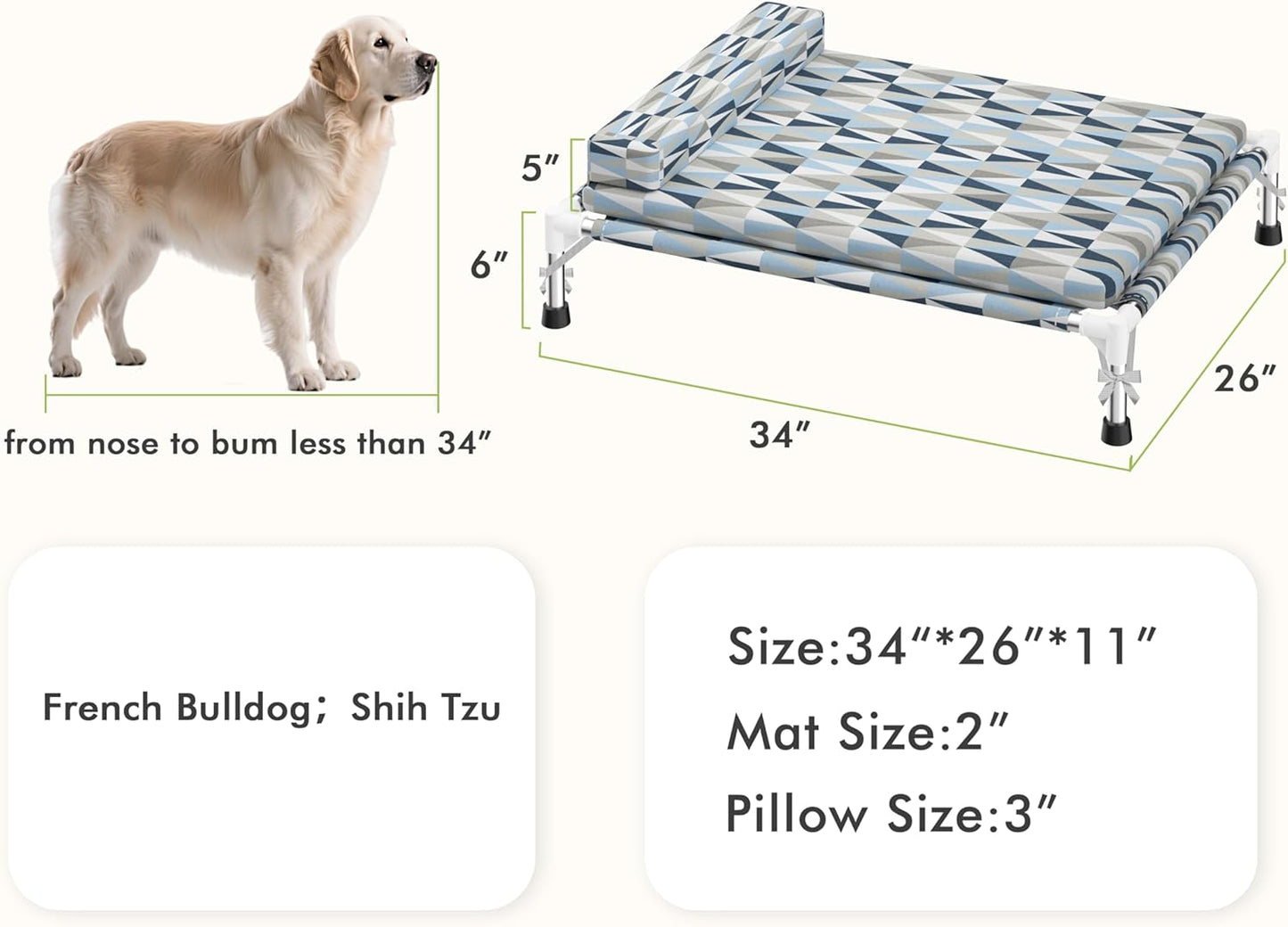 Orthopedic Dog Bed for Medium Dogs - Elevated Dog Couch with Bolster and Cushion, Raised Pet Couch Bed with Removable Washable Cover