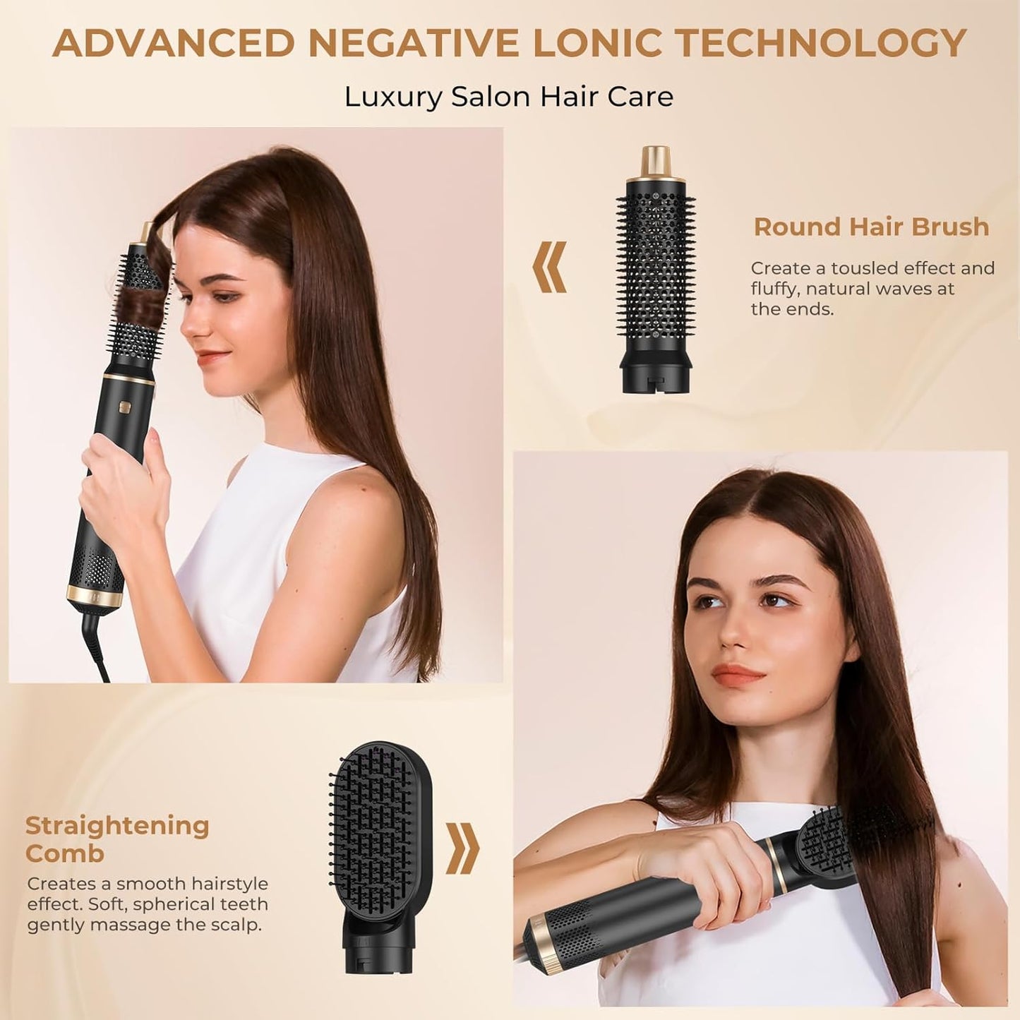 5 in 1 Hair Dryer Brush Set, Negative Ion Blow Dryer Brush Upgrade Hot Air Brush Air Styler Curling Wrap Air Curler, Curling Iron Hair Styling Tools As A Gift for Straight/Curl/Drying/Smoothing