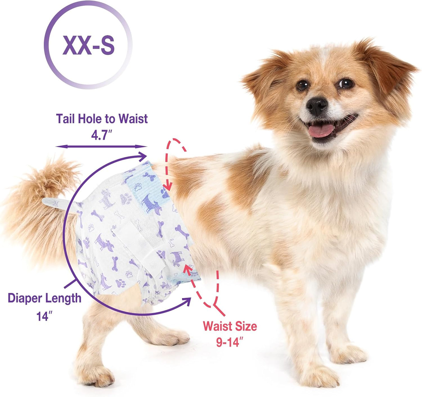 Pet Soft Female Dog Diapers - Disposable Doggie Diapers with Wetness Indicator, Puppy & Cat Diaper Super Absorbent, Fit for Female Dog in Heat or Incontinence, 20pcs (XXS, Mixed)