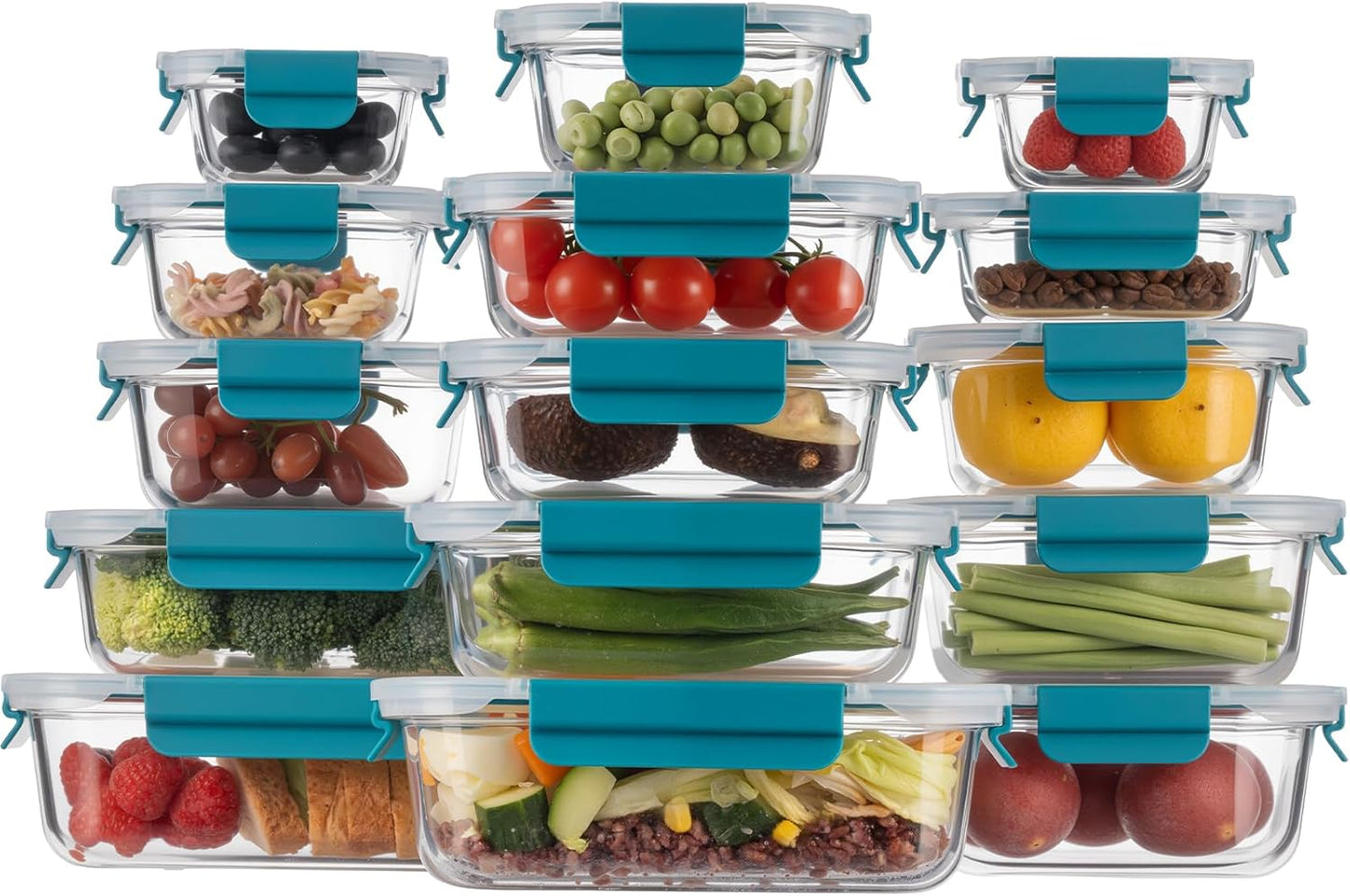 GENICOOK Airtight Glass Meal Prep Containers 15-Pack with Locking Lids – Leak-Proof Food Storage Containers Set, BPA-Free Borosilicate Glass, Microwave, Oven, Freezer & Dishwasher Safe