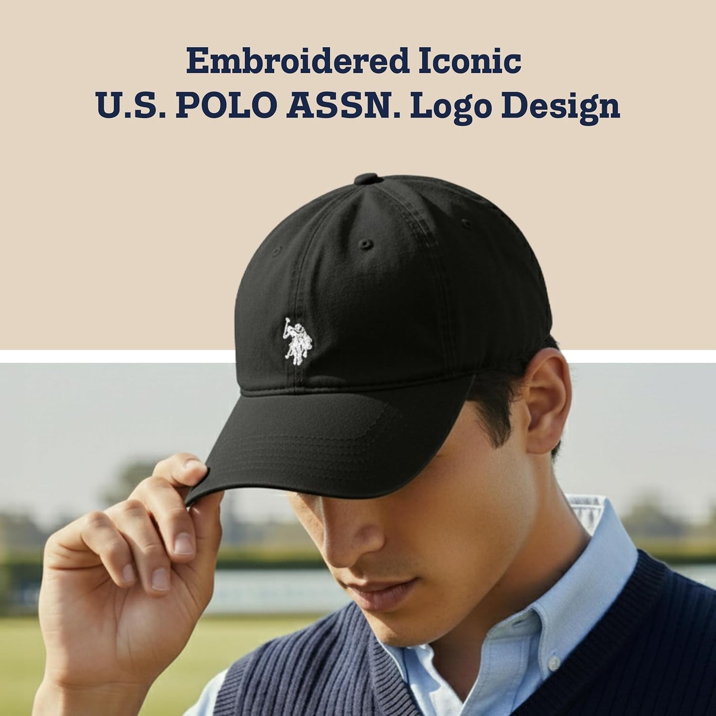 U.S. Polo Assn. Baseball Cap, 100% Cotton Adjustable Dad Hat with Small Pony Logo