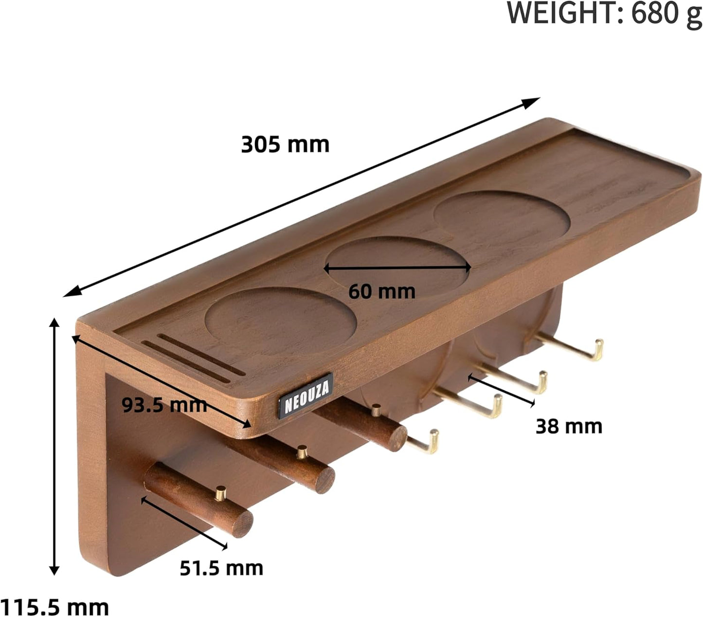 NEOUZA Espresso Accessories Holder Station Wall Mounted Organizer for 51/53/58mm Coffee Tamper Distributor Portafilter Storage Shelf for Bar Home Office