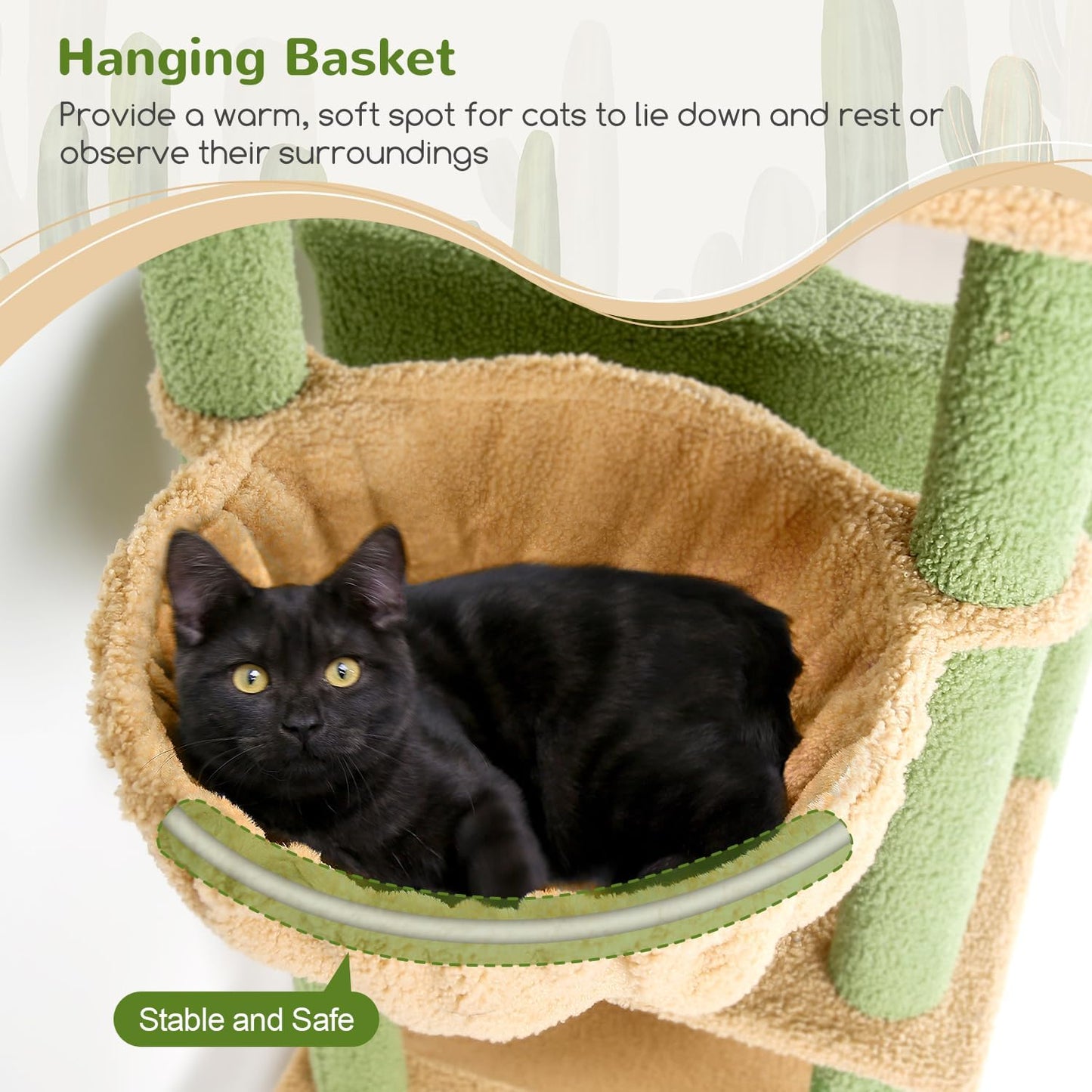 Globlazer Cactus Cat Tree Tower 76-Inch Extra Tall Multi-Level Cat Furniture with Cozy Condos,Interactive Toys and Perches for Large Cats, Perfect for Climbing, Scratching, and Play, F76, Green