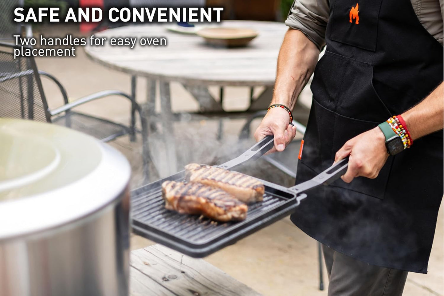 Solo Stove Pi Cast Iron 3-Piece Cookware Set | Incl. Round Skillet (30,5 cm), Reversible Grill/Griddle (29,2 x 33 cm), 2 Removable Handles, Bamboo/Stainless Steel Base for Protection