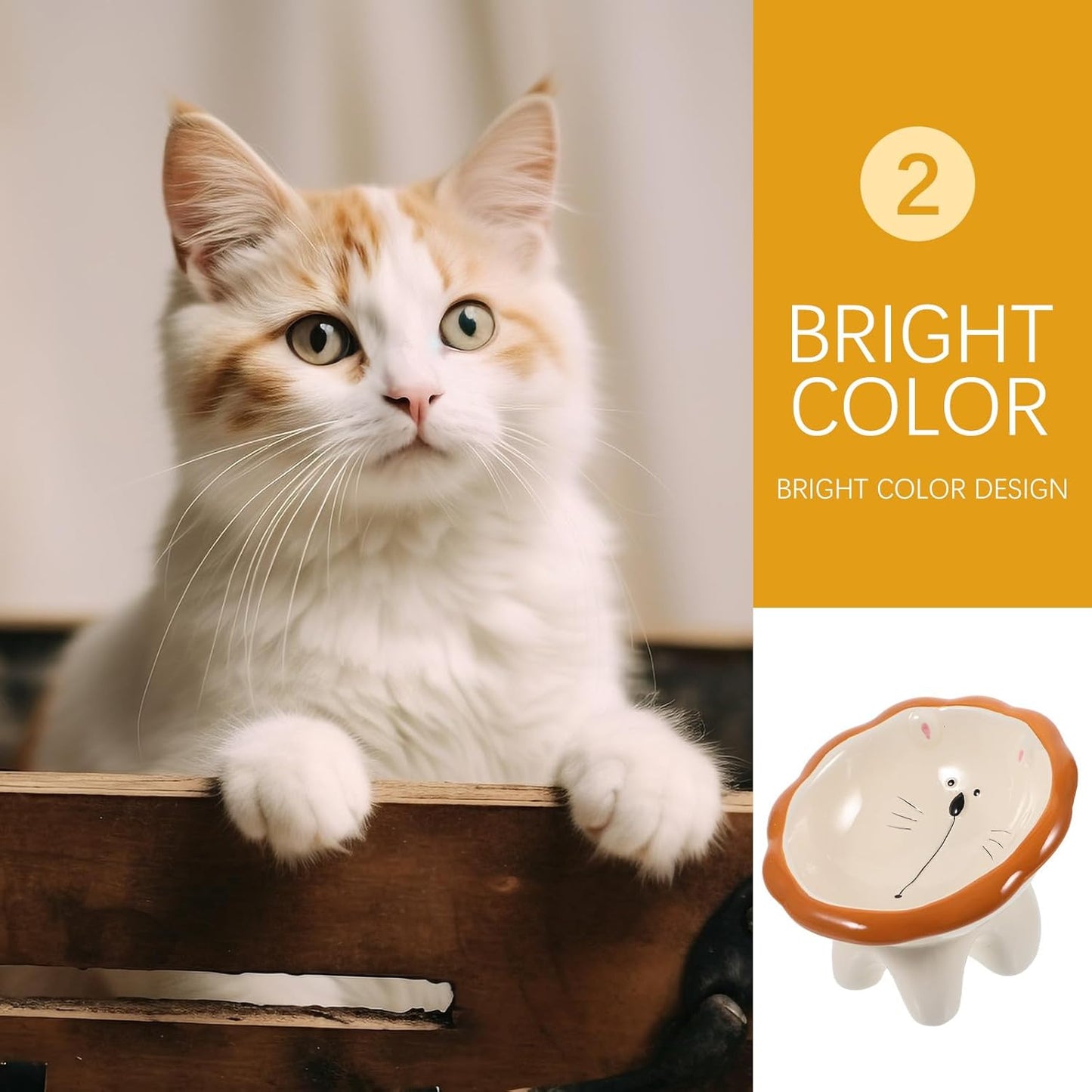 Milisten Ceramic Elevated Cat Feeding Bowl Tilted Raised Cat Water Bowl Brown Raised Food Dish Easy to Clean
