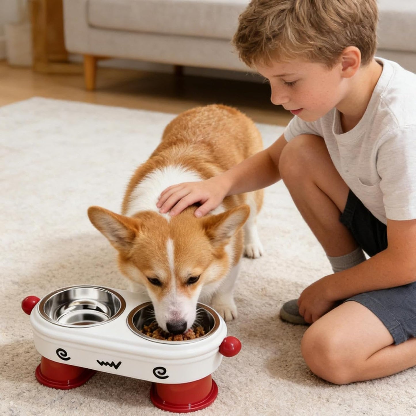 Elevated Dog Bowls, 2 in 1 Anti Slip Feeder, Tilted Pet Dish with Stand, Stainless Steel Feeding Bowl, Pet Feeder with Adjustable Height, Dog Bowl for Puppy Cat Kitten Small Pets Indoor Outdoor