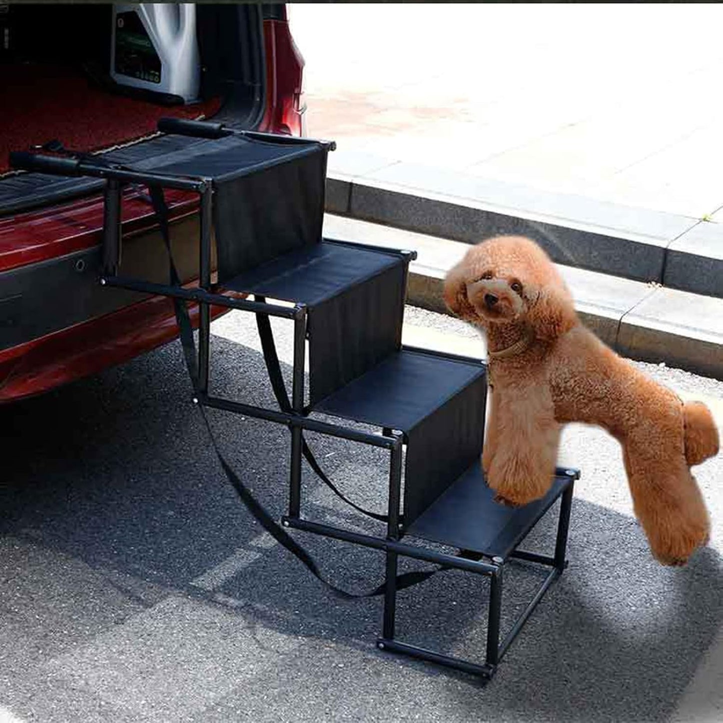 Dog Car Ramp for Medium Large Dogs, Foldable Dog Stairs for High Beds Trucks Cars Side Door Back Seat, Adjustable Lightweight Pet Ladder Can Support 180Lbs