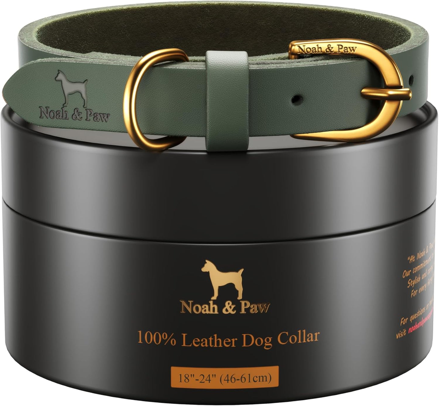 NOAH & PAW XL Dog Collar for Large Dogs, Genuine Leather Large Dog Collar with Oil-Wax Finish, Heavy Duty Metal Buckle, Unisex Colors for Girl and Boy, Neck Size 18"-24" (Dark Green).