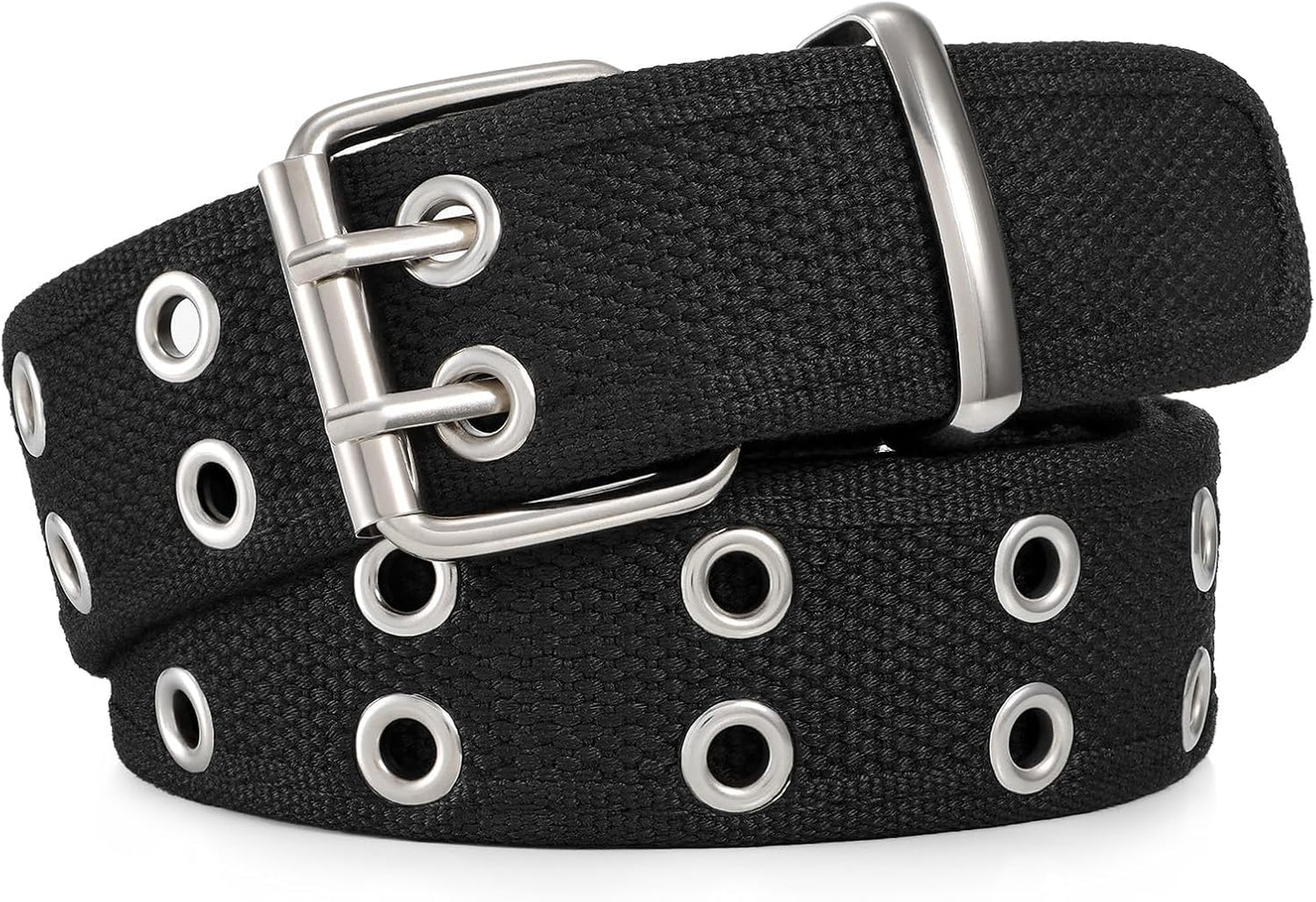 WHIPPY Canvas Double Grommet Belt Unisex Casual Double Prong Belt for Men Women for Jeans Pants