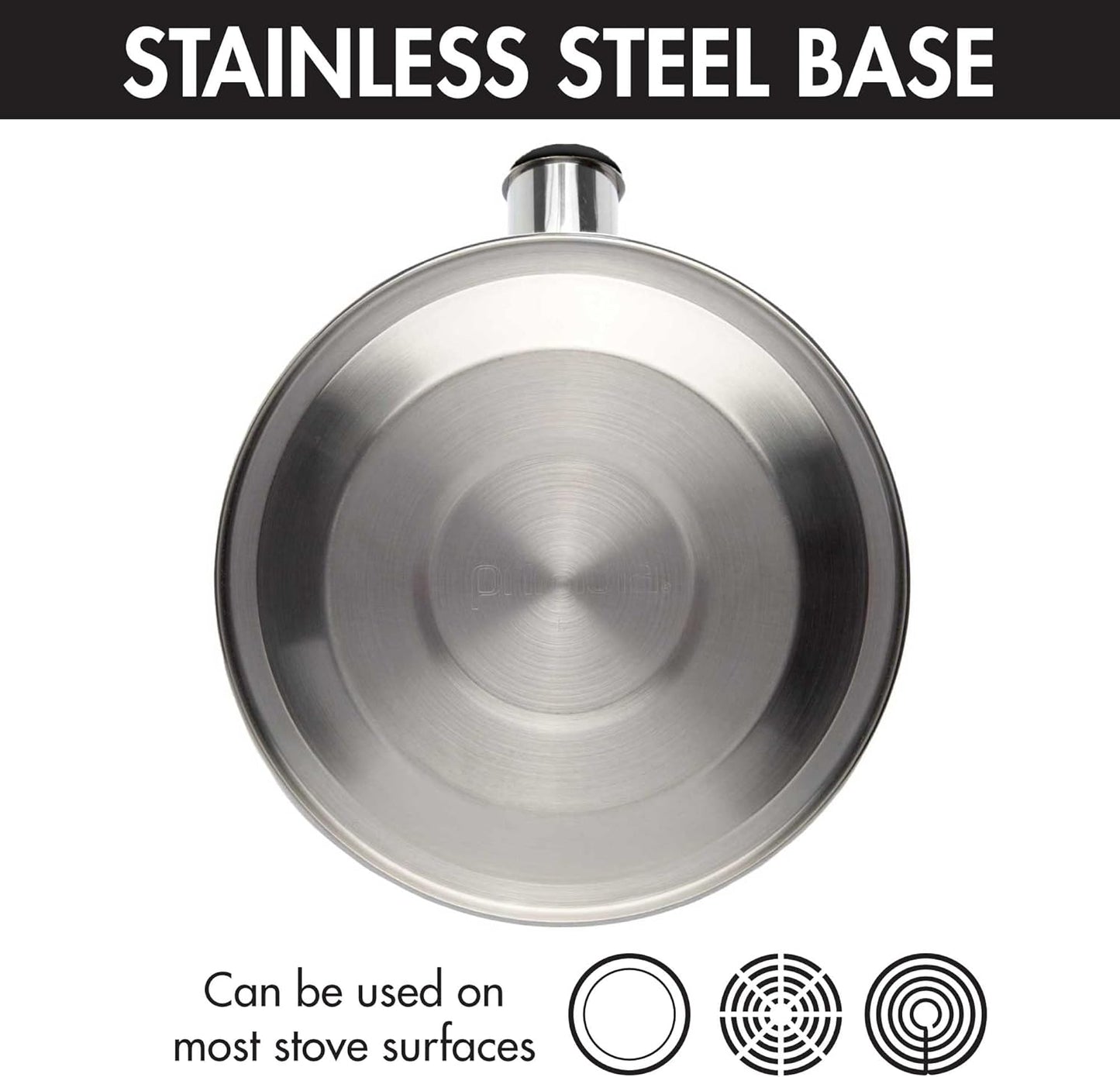Primula Stewart Whistling Stovetop Tea Kettle Food Grade Stainless Steel, Hot Water Fast to Boil, Cool Touch Folding, 1.5-Quart, Brushed with Black Handle