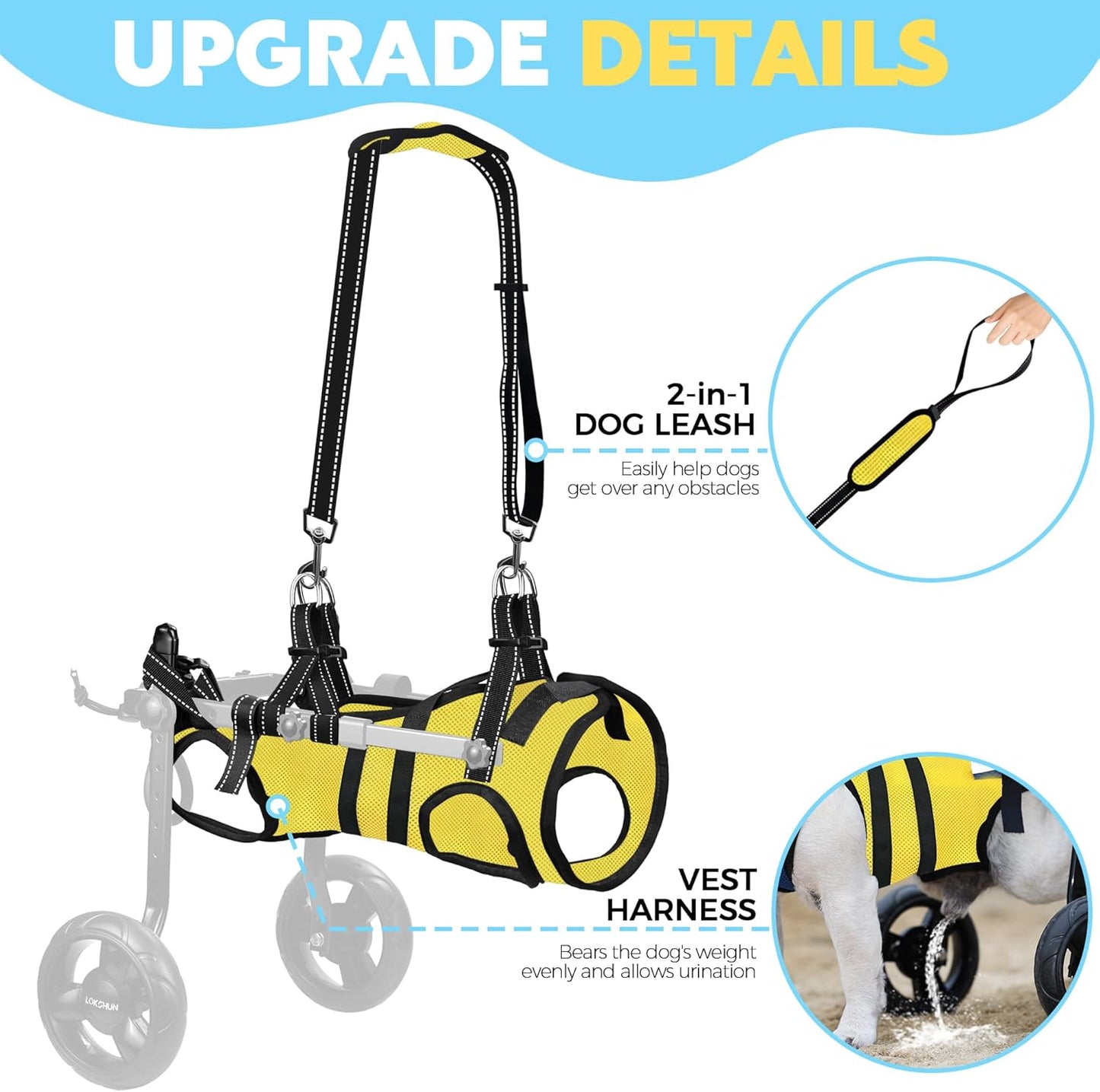 Dog Wheelchair for Back Legs, LED Small Wheelchair for Dogs with Portable Pet Lift, Adjustable Dog Wheels for Disabled Back Legs, Lightweight Dogs Carts with Wheels