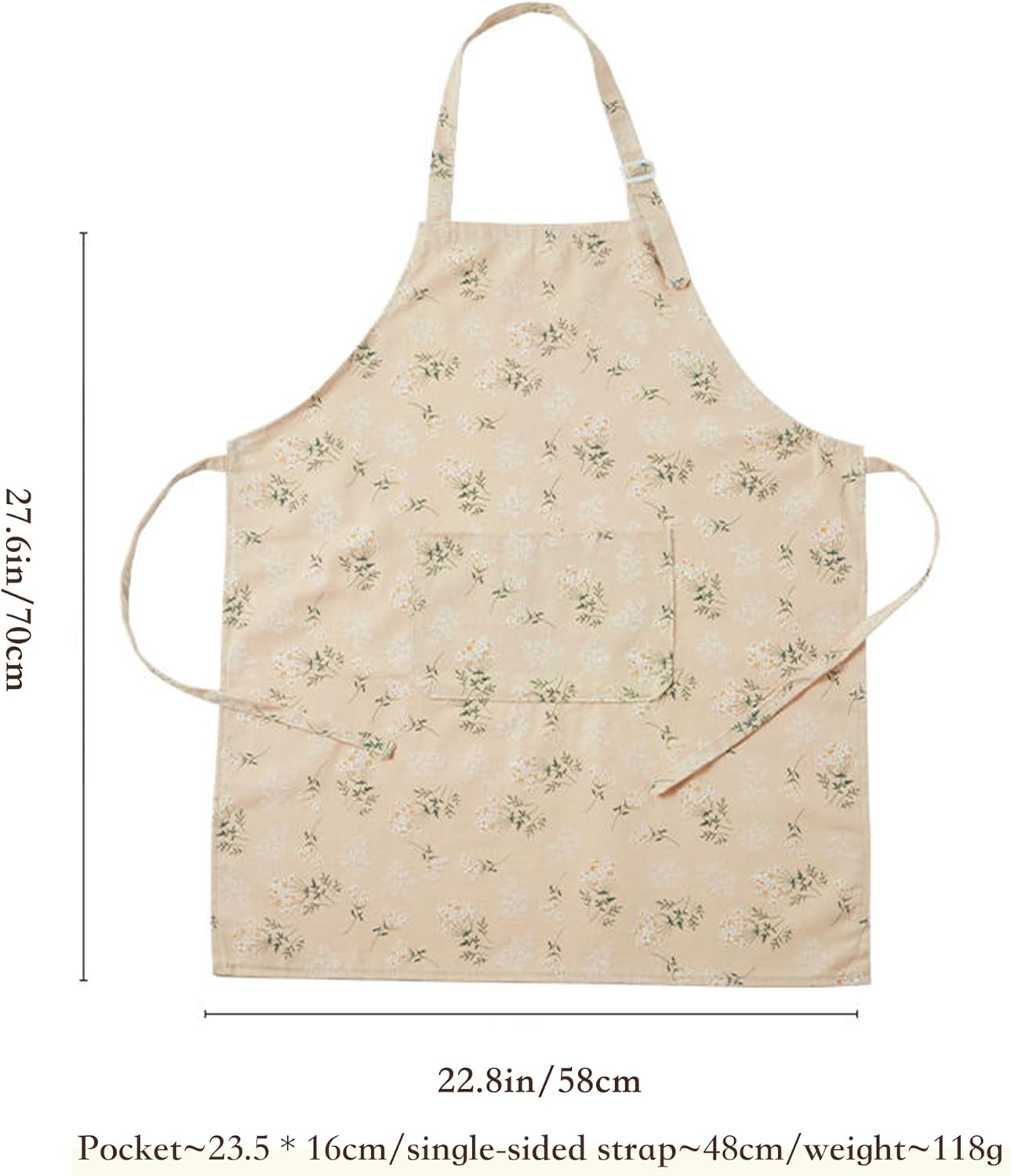Aprons for Women with Pockets, Japanese Linen Kitchen Apron, Adjustable Lightweight Breathable Embossed Fabric, Cooking Baking Gardening Craft Apron, Vintage Floral Style