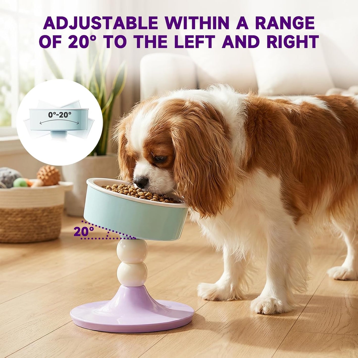 Cat Food and Water Bowls,Raised Cat Bowl,Three Adjustable Height Options, 20° Tiltable, 360° Rotatable, Raised Pet Bowl.Suitable for Small Dogs, Kittens, and Adult Cats.1 Piece, Color: Purple