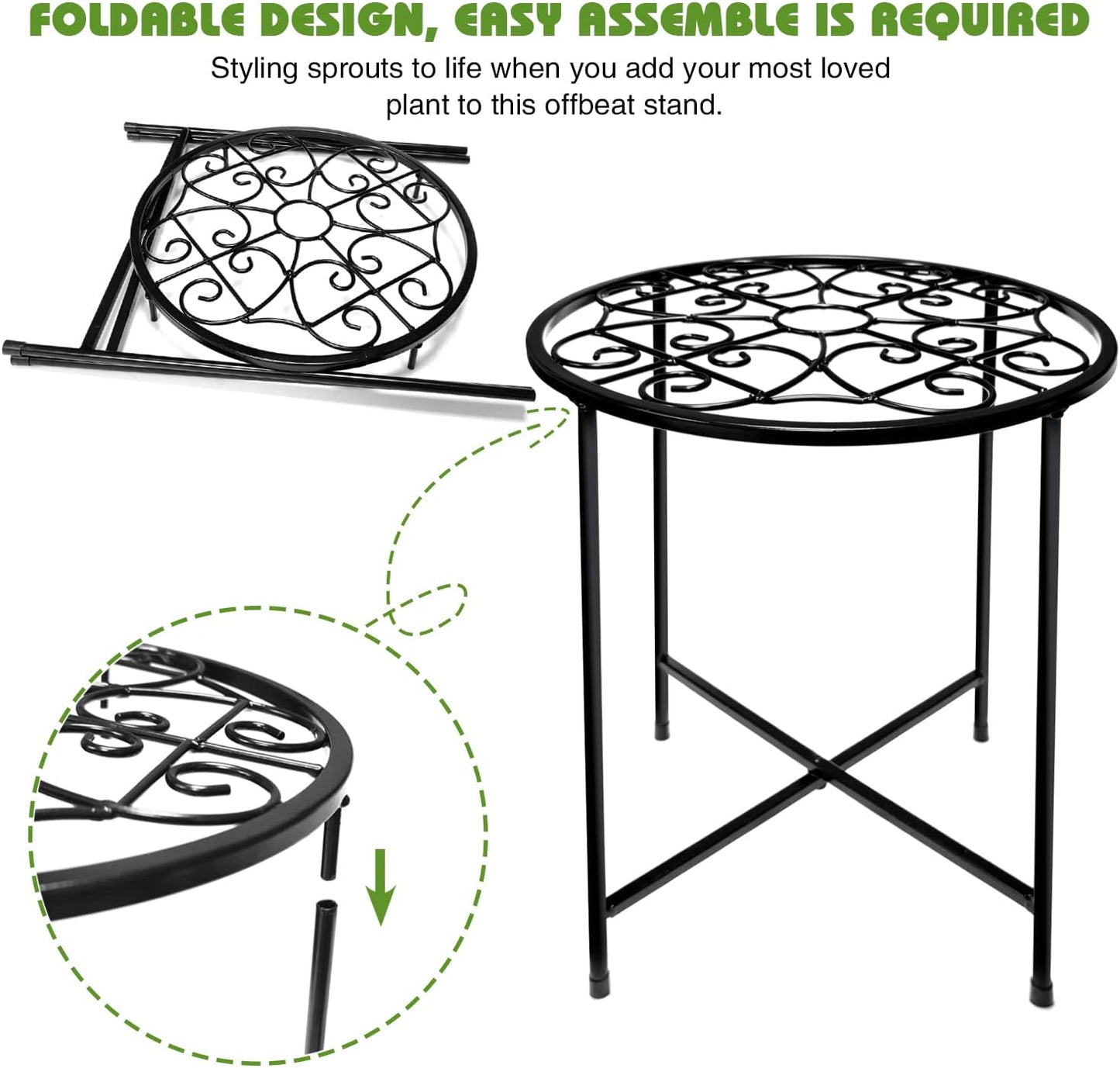 15" Tall Metal Plant Stand, 11" Wide Round Plant Stand for Flower Pots Up to 100lbs, Rustproof Iron Plant Holder for Indoor Outdoor Use, Easy Assemble Flower Stand for Home Garden Display Greenery