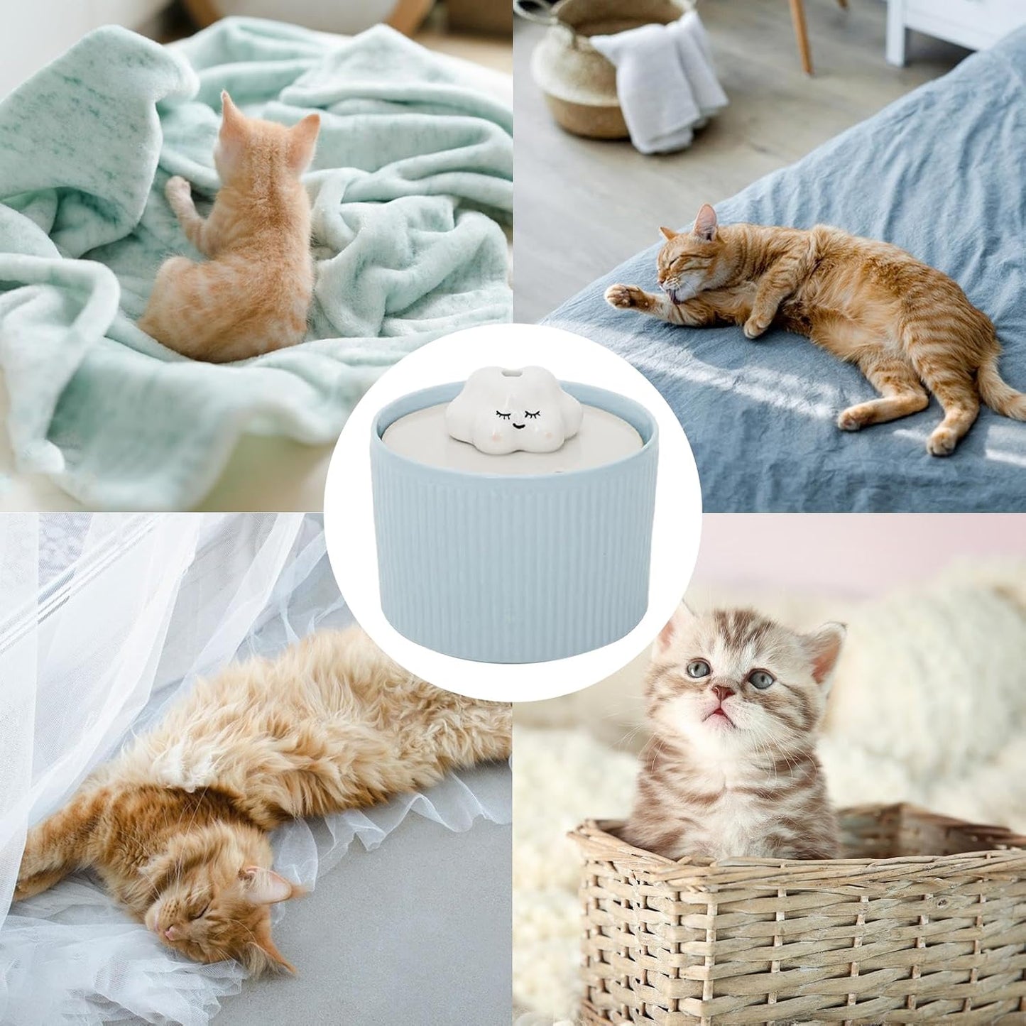 Pet Fountain - Ceramic Flowing Water Bowl, 1.2L Electric Animal Hydration Station with Silent Pump Circulation and Replaceable Filter Cartridge, Modern Countertop Style, Ideal for Puppies Kittens Hous