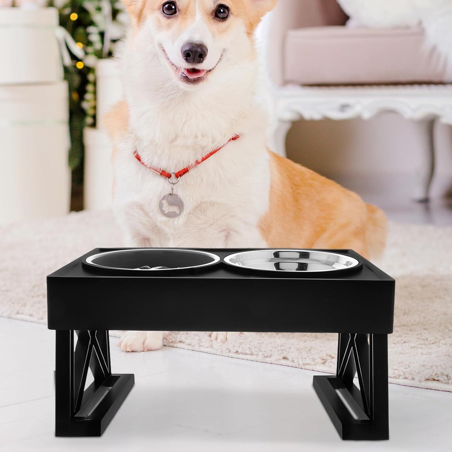 Milisten Elevated Cat and Dog Bowls Set Stainless Steel Slow Feeder with Adjustable Stand Non-tip Raised Food and Water Dish for Small Dogs and Puppies